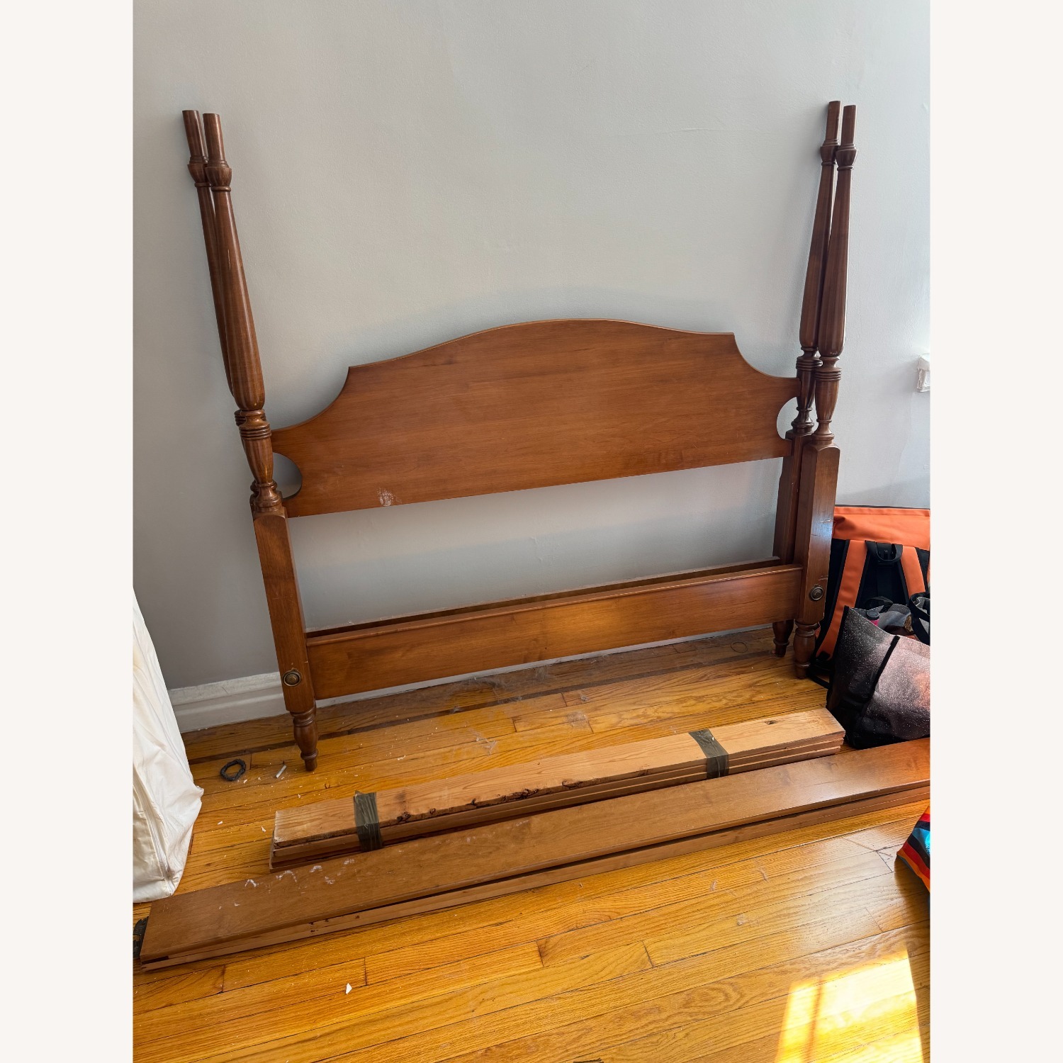 Antique Four-Post Wooden Bed Frame - image-3