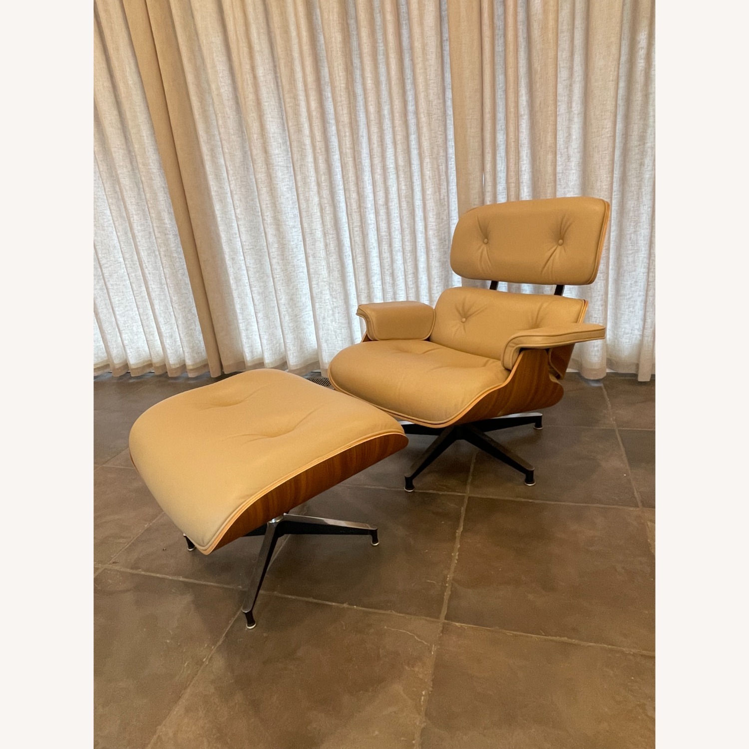 Eames Lounge Chair + Ottoman in Tan Leather - image-1