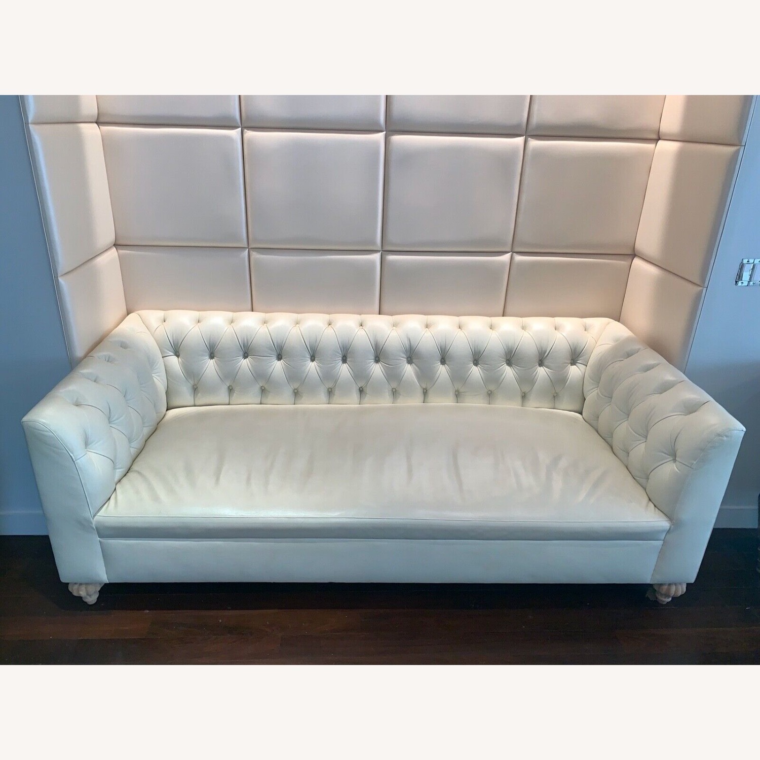 Modern White Leather Chesterfield Sofa - image-3