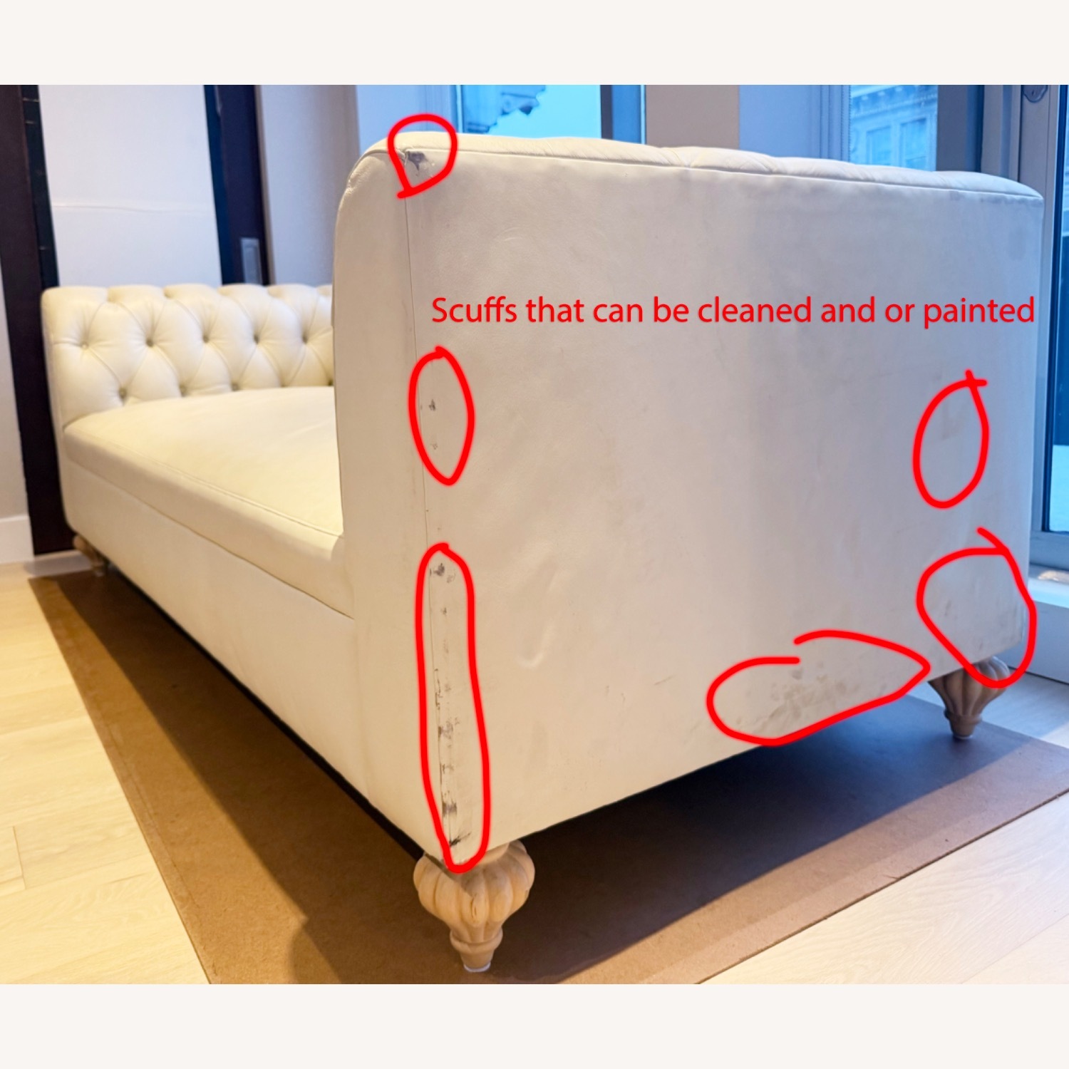 Modern White Leather Chesterfield Sofa - image-7