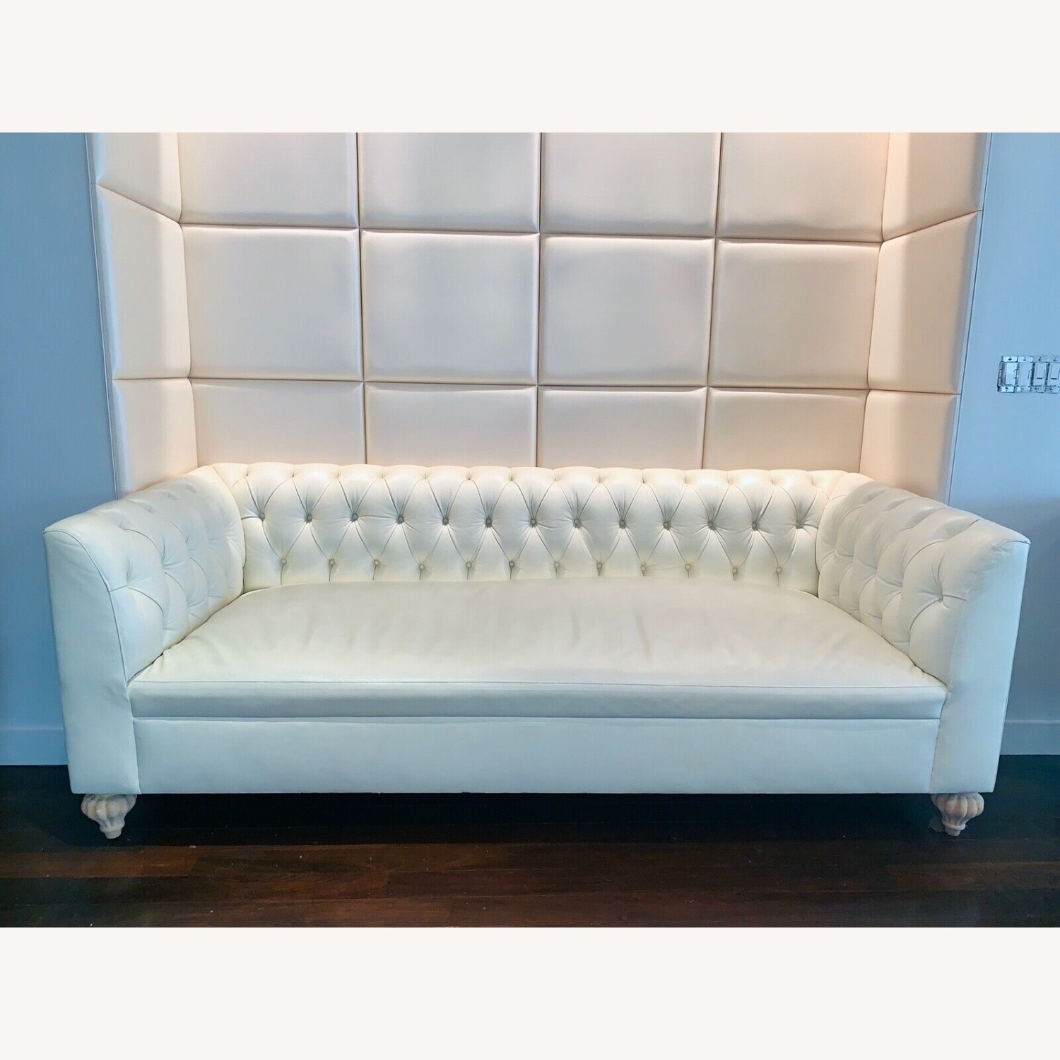 Modern White Leather Chesterfield Sofa - image-1