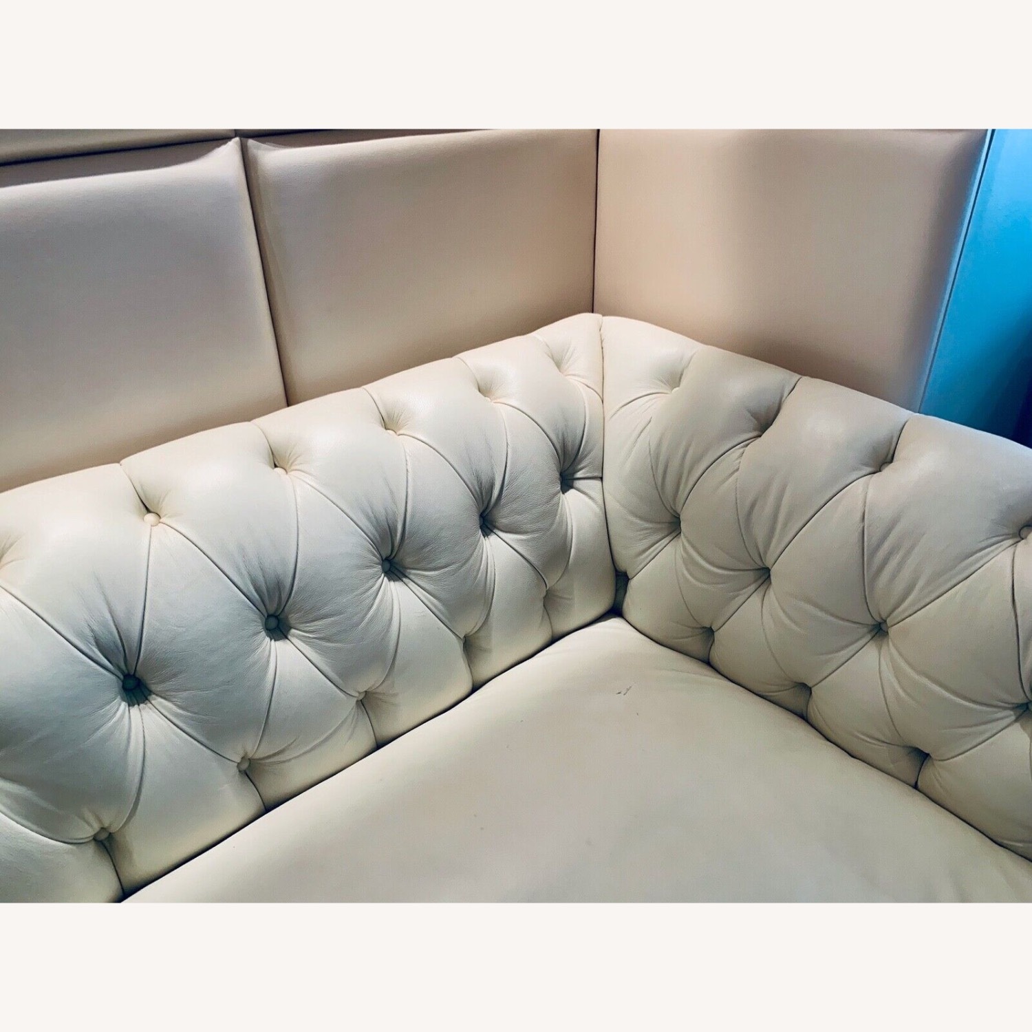 Modern White Leather Chesterfield Sofa - image-4