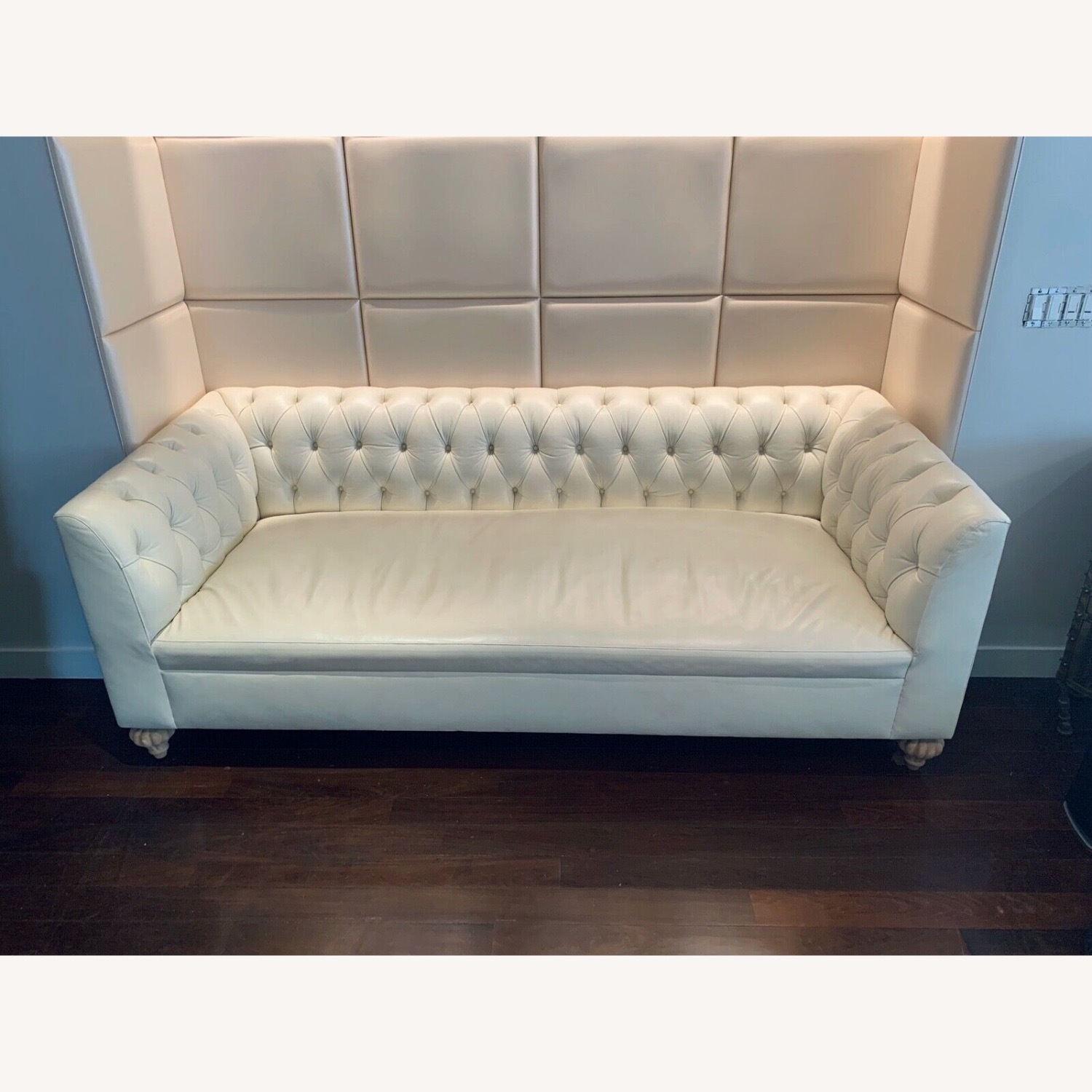 Modern White Leather Chesterfield Sofa - image-2