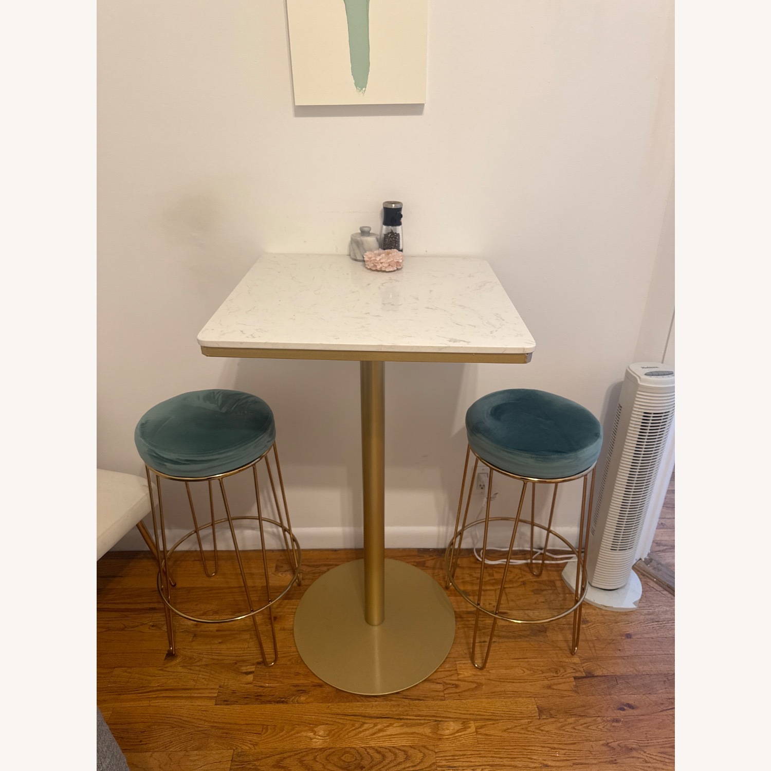 Marble / Gold Bar-Top Table + Bar Stools - image-1