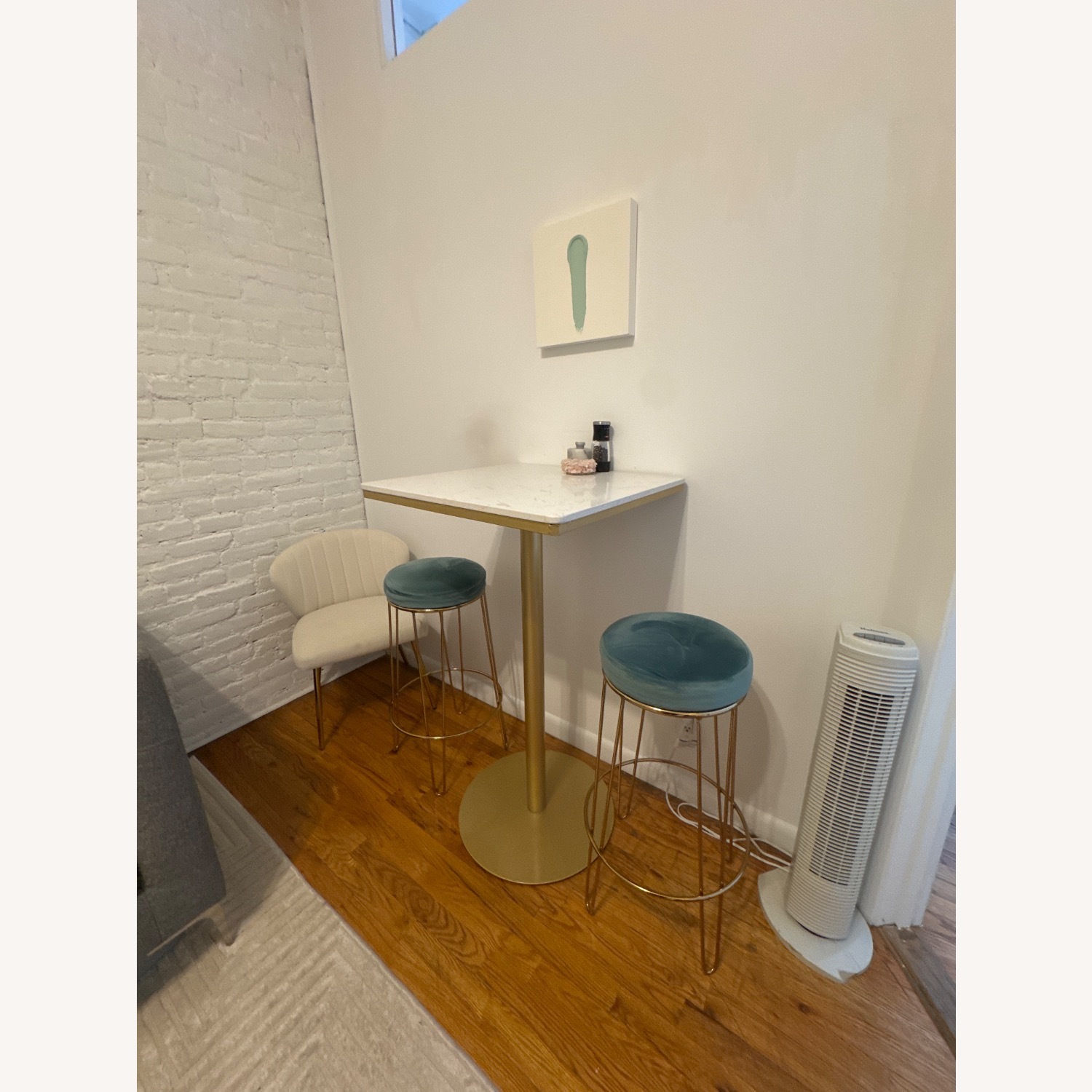 Marble / Gold Bar-Top Table + Bar Stools - image-2