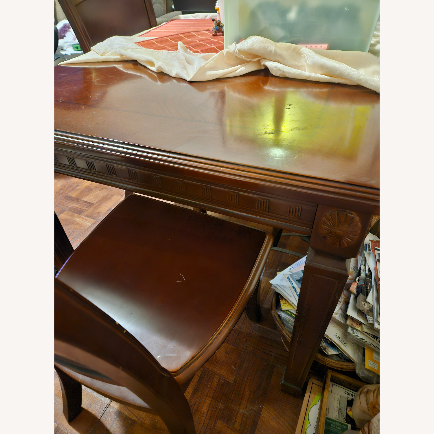 Oak Wood Interiors Dark Brown Table with 4 Chairs - AptDeco
