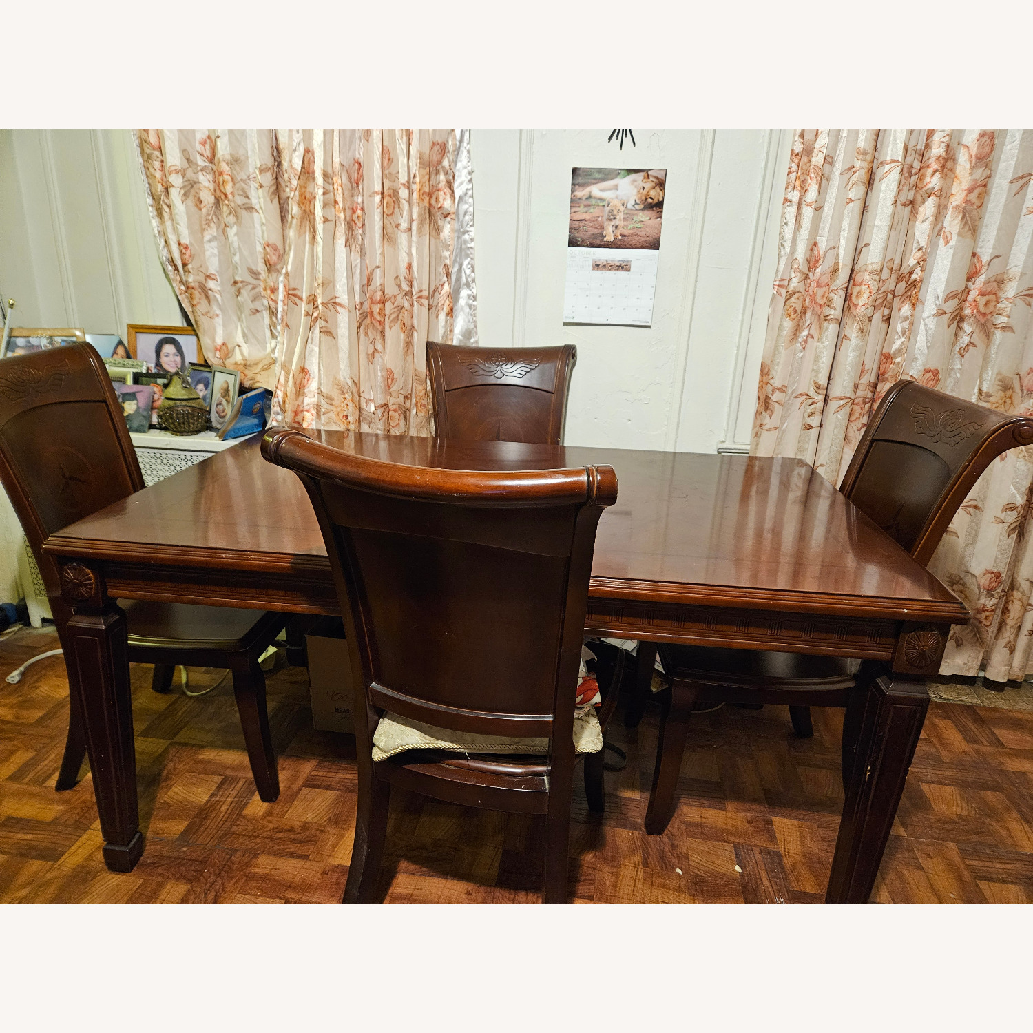 Oak Wood Interiors Dark Brown Table with 4 Chairs - AptDeco