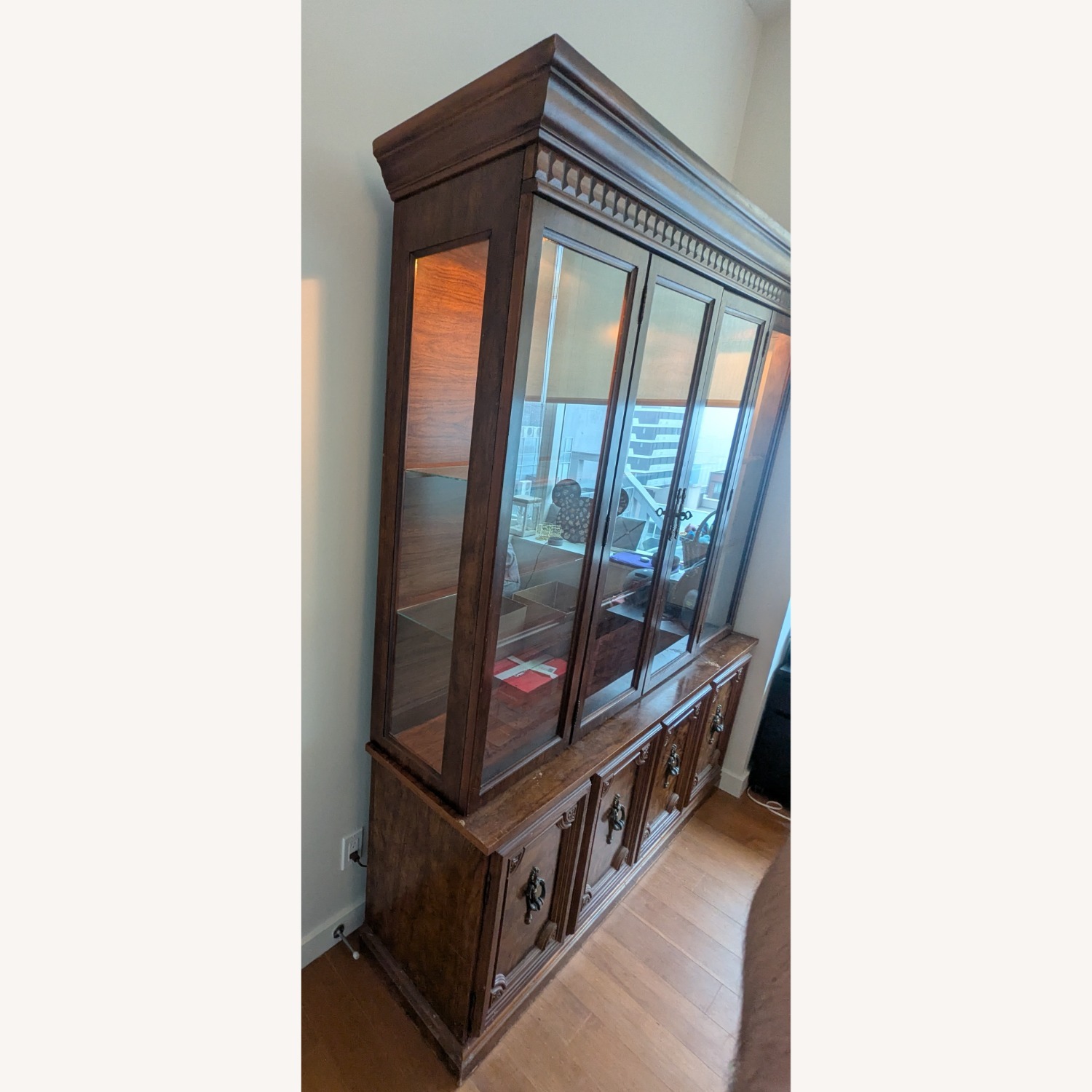 Antique Glass-front China Cabinet Hutch - image-2