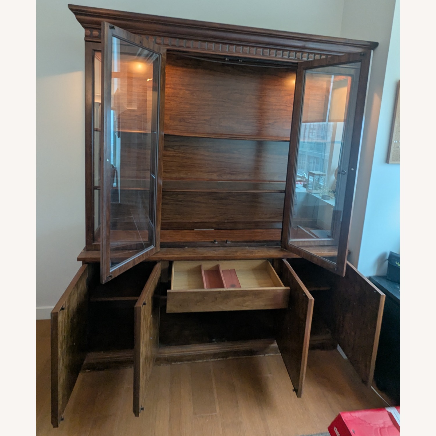 Antique Glass-front China Cabinet Hutch - image-3