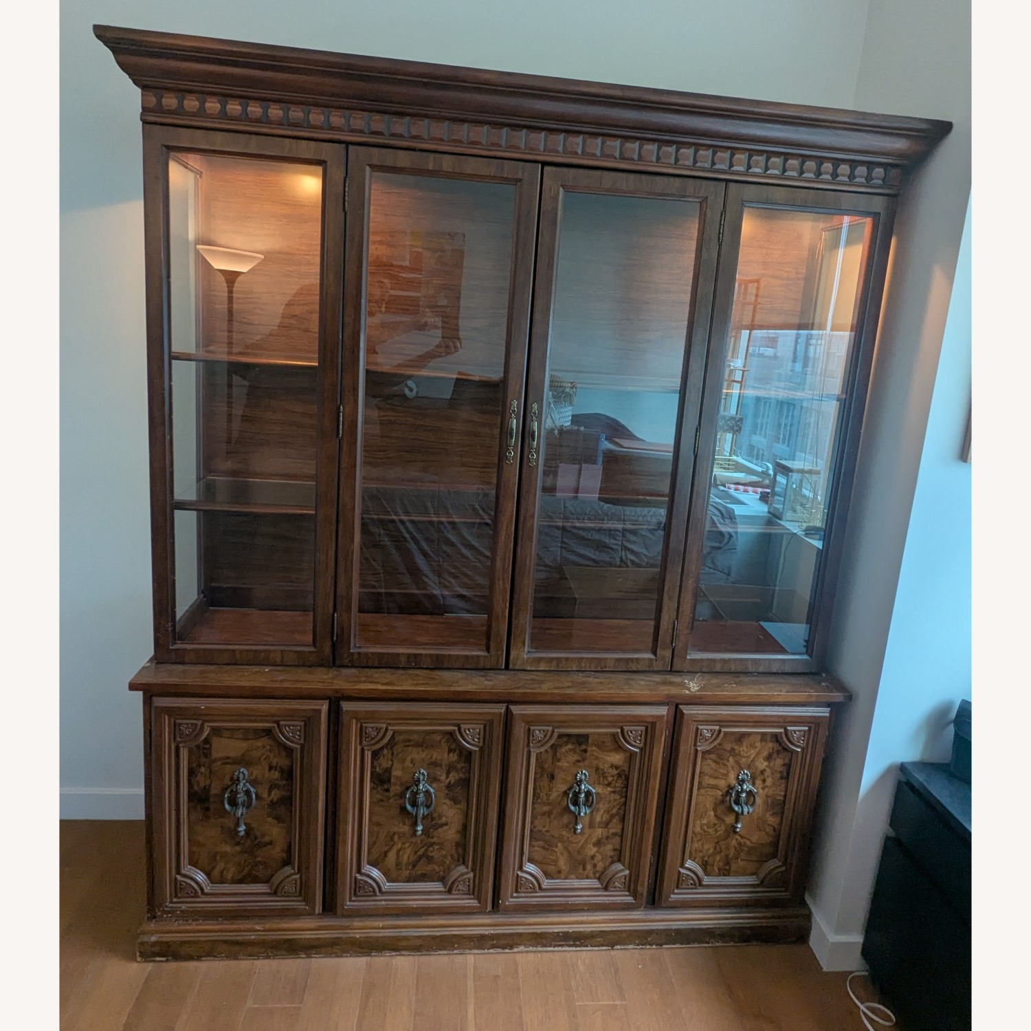 Antique Glass-front China Cabinet Hutch - image-1