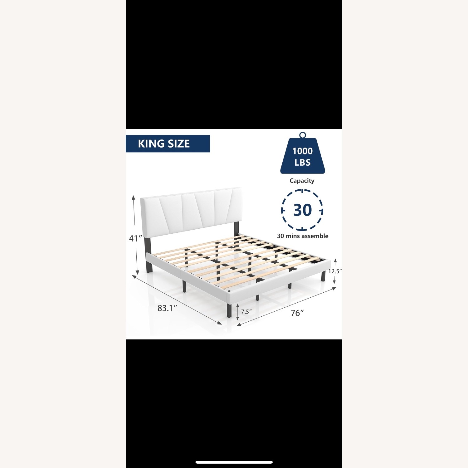 King Sized Bed Frame White - image-2