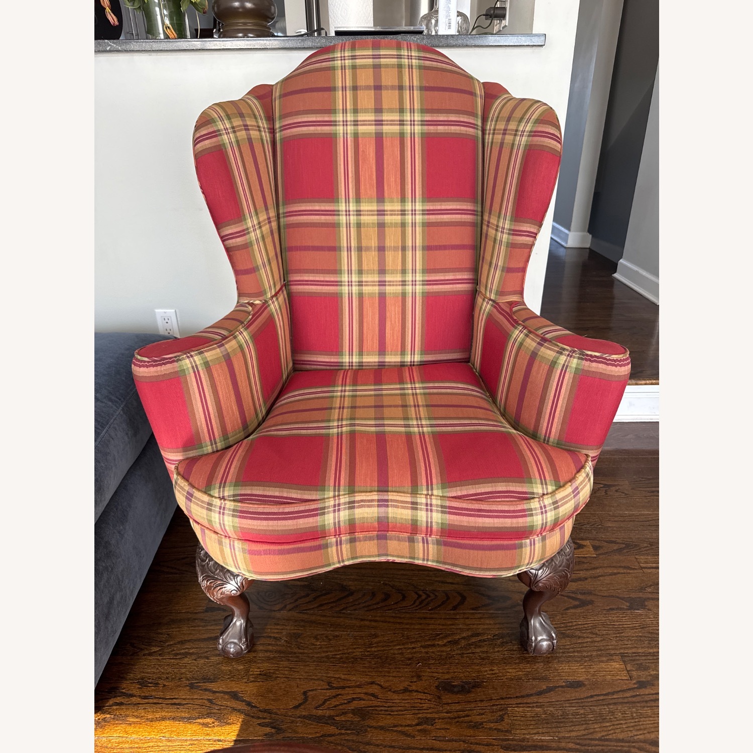 Ethan Allen Red Plaid Chair - image-1