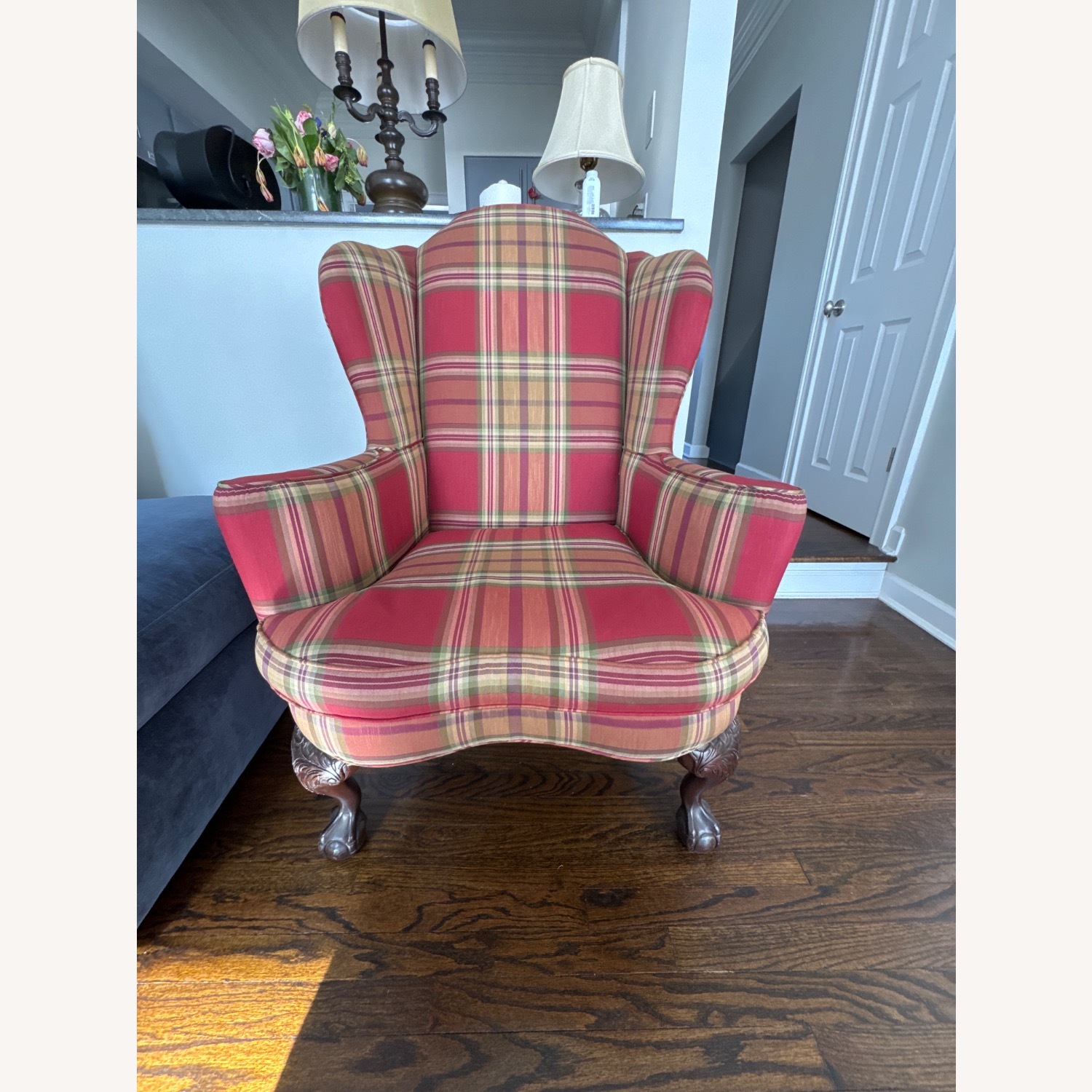 Ethan Allen Red Plaid Chair - image-4