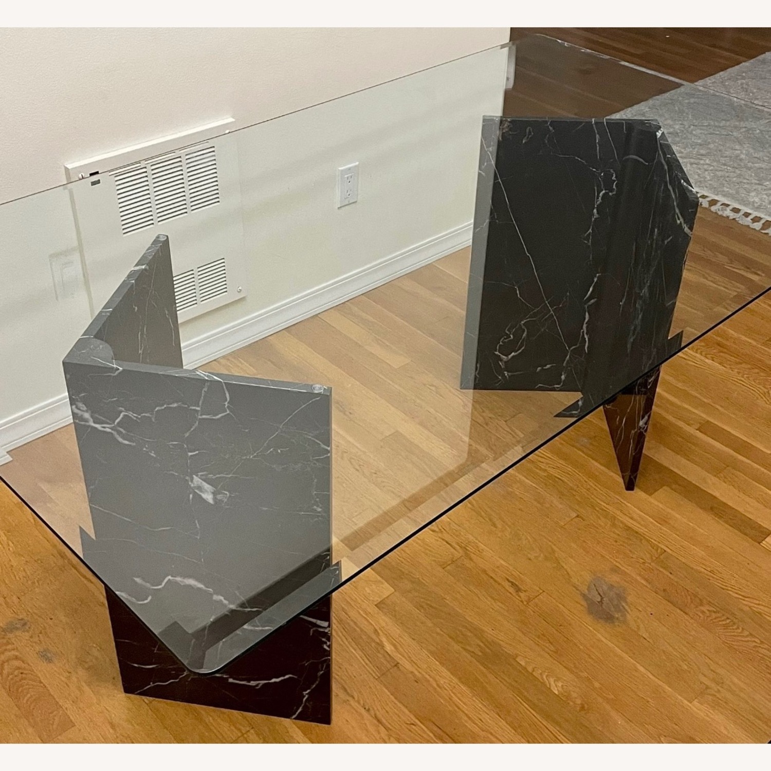  Mid Century Glass Top And Marble Base Dining Table - image-3