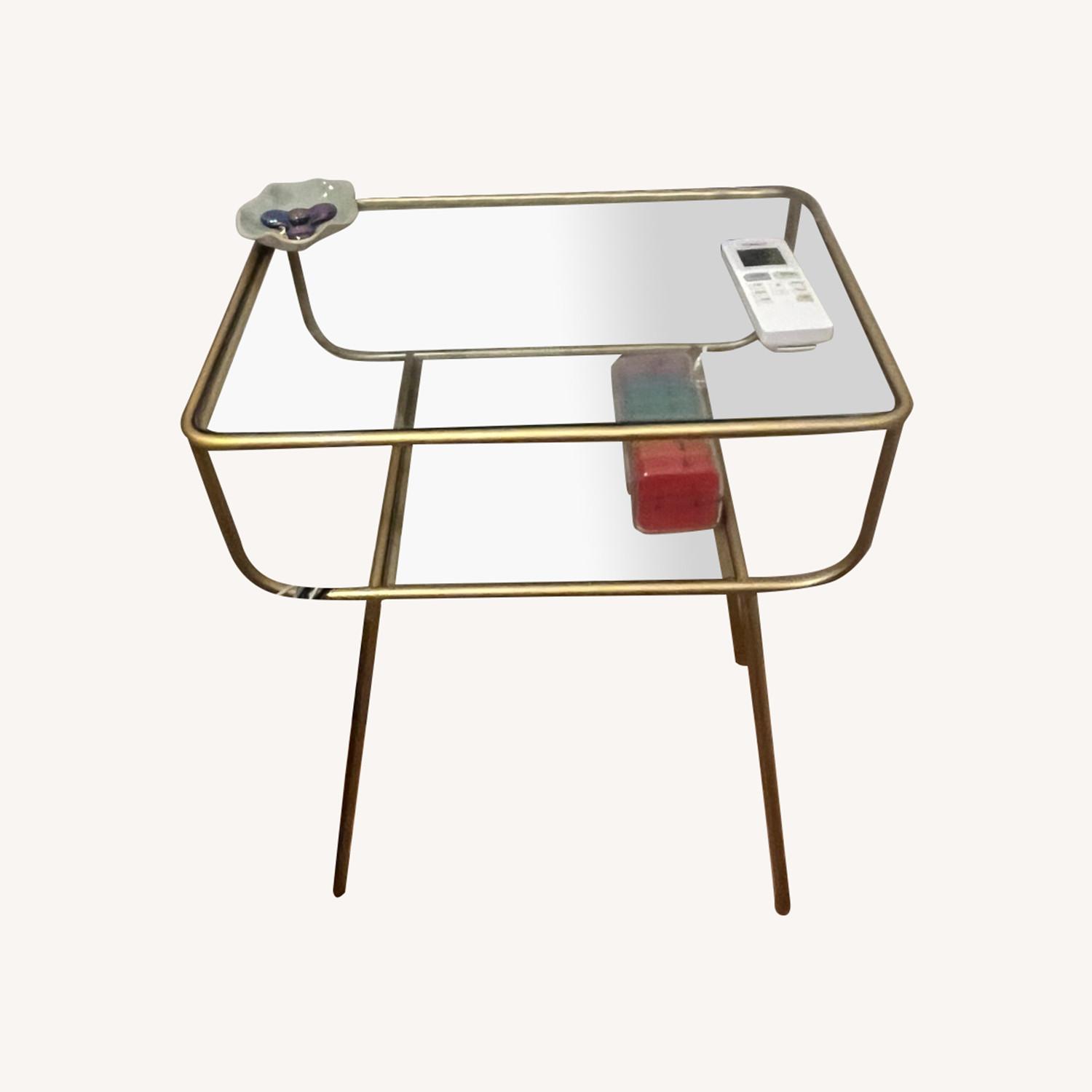 Glass Nightstand with Gold Accents - image-0