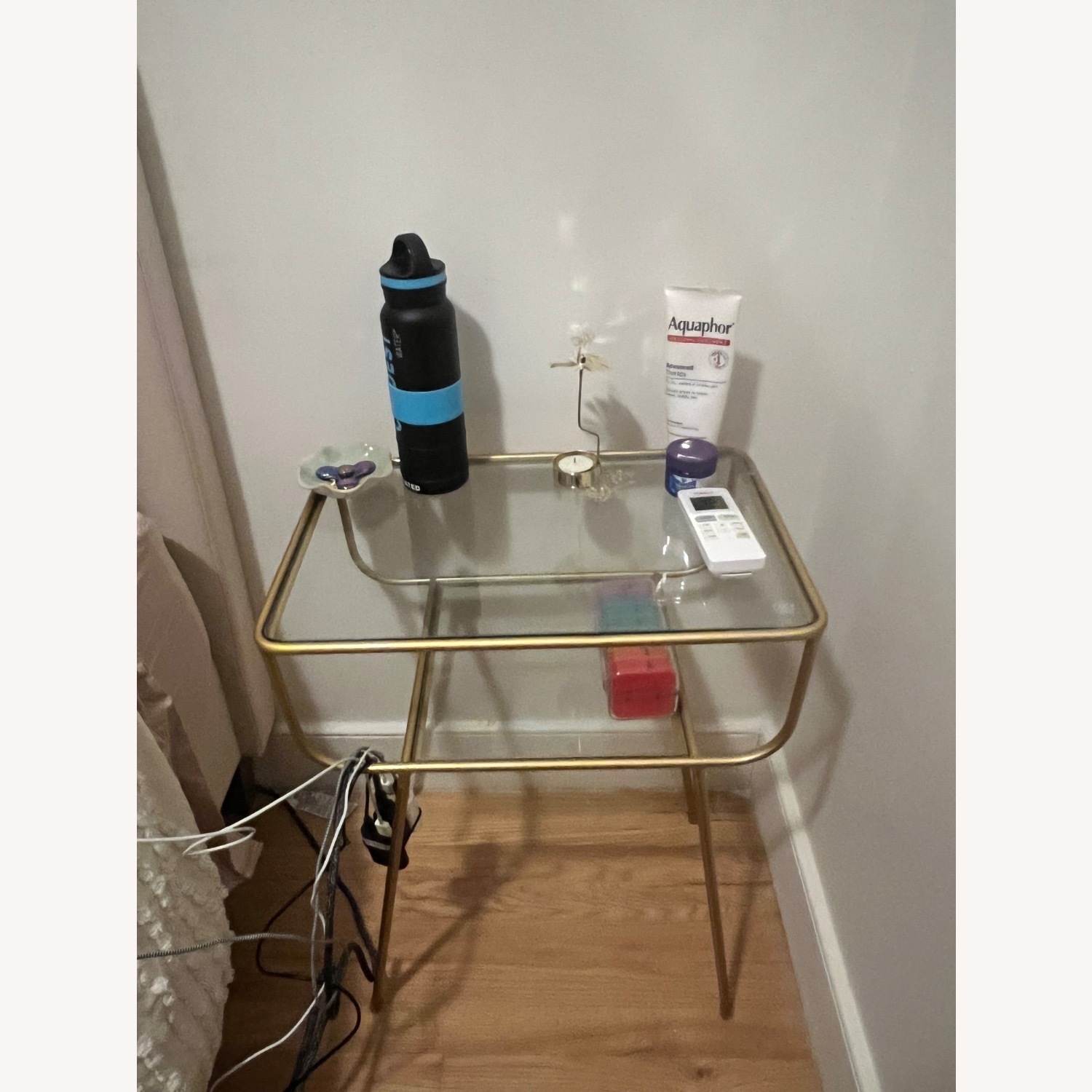 Glass Nightstand with Gold Accents - image-2