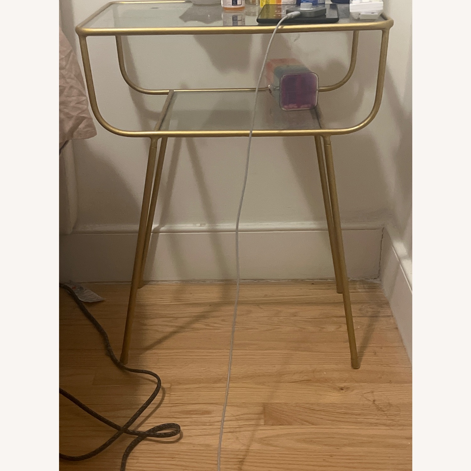 Glass Nightstand with Gold Accents - image-3