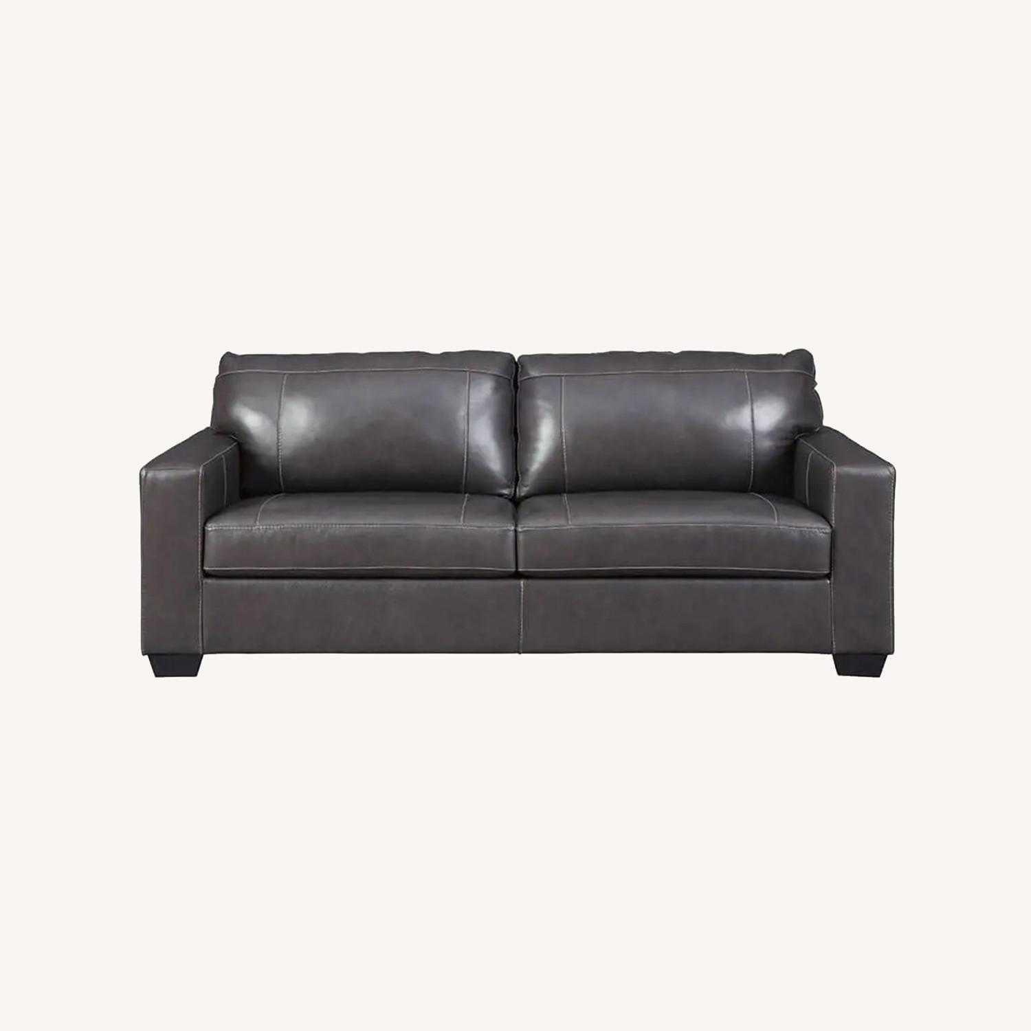 Morelos Gray Leather Queen Size Sofa - image-0