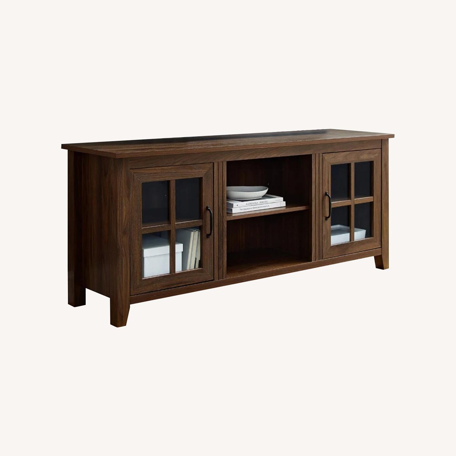 Walker Edison 58" Glass Walnut Brown TV Stand - image-0