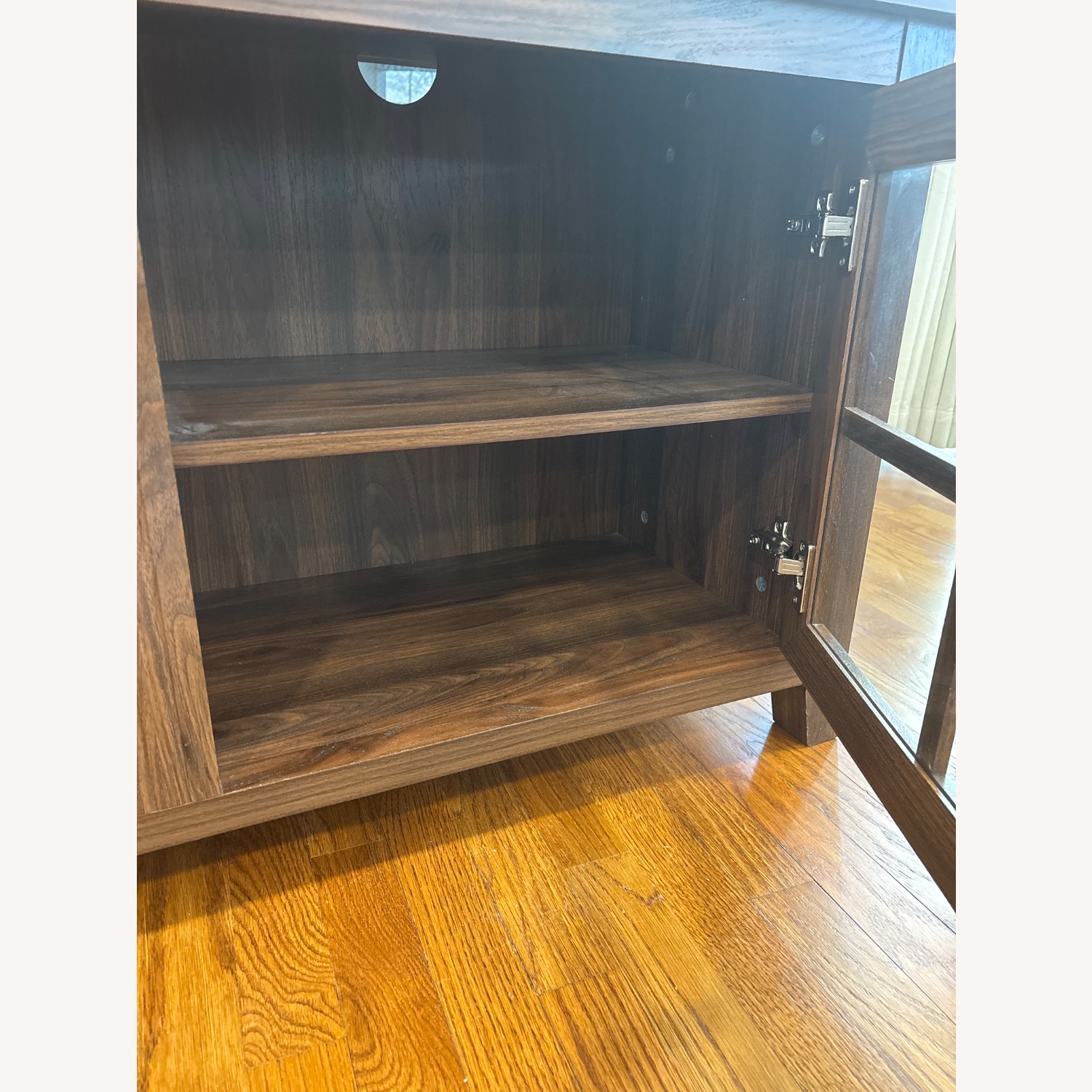 Walker Edison 58" Glass Walnut Brown TV Stand - image-6