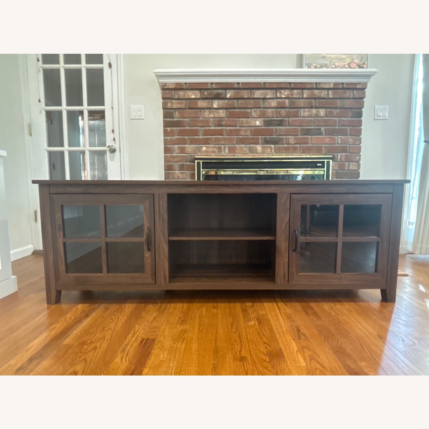 Walker Edison 58" Glass Walnut Brown TV Stand - image-1