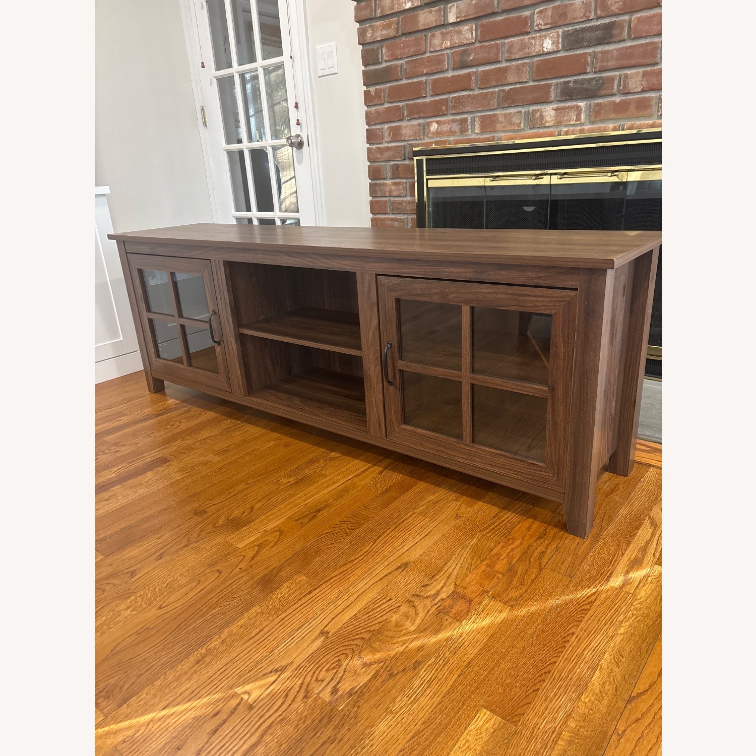 Walker Edison 58" Glass Walnut Brown TV Stand - image-2