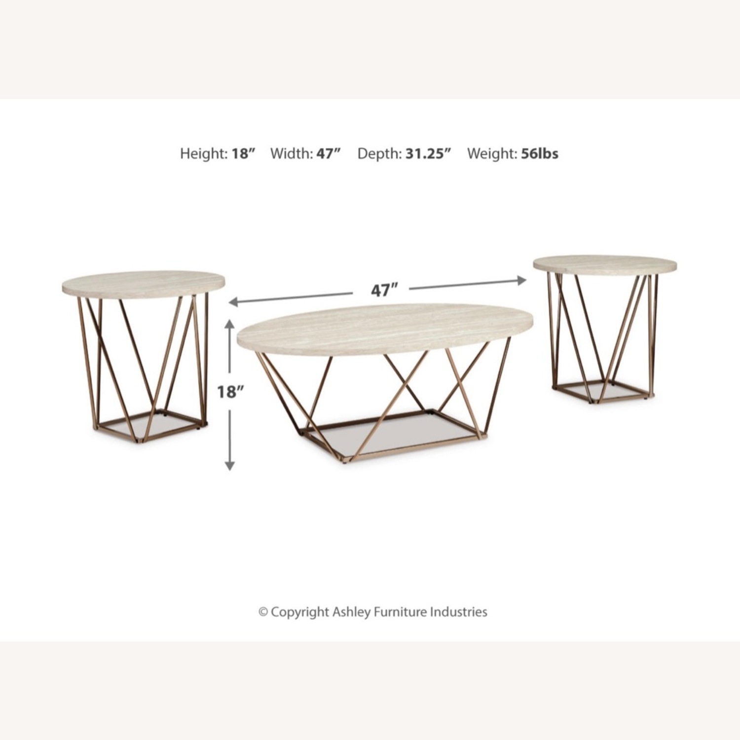 Ashley Marble Coffee Table Set of 3 - image-5