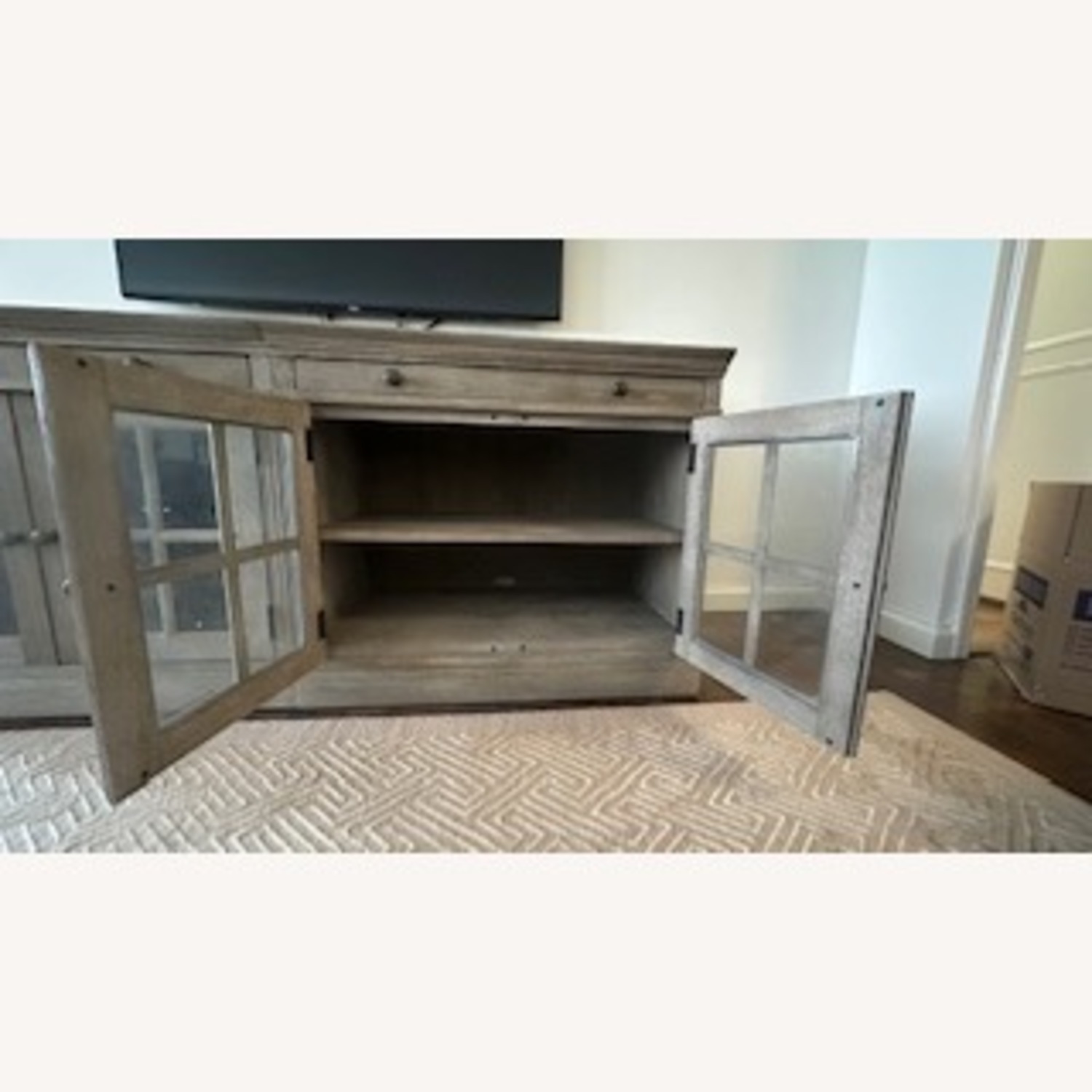 Pottery Barn Livingston Media Console Cabinets W Glass Doors - image-6