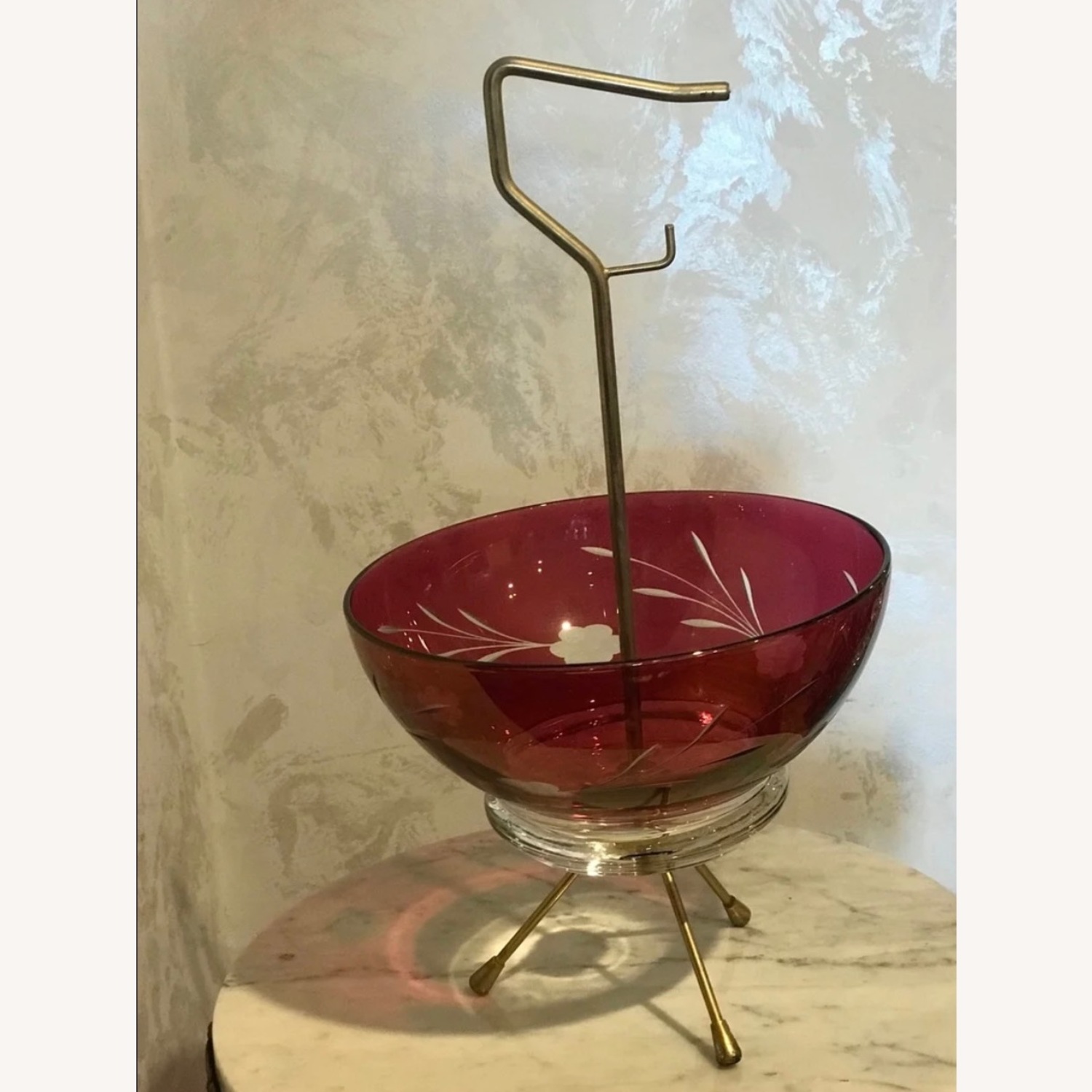 MCM Rare Italian Crystal Red Vase W Handle - image-11