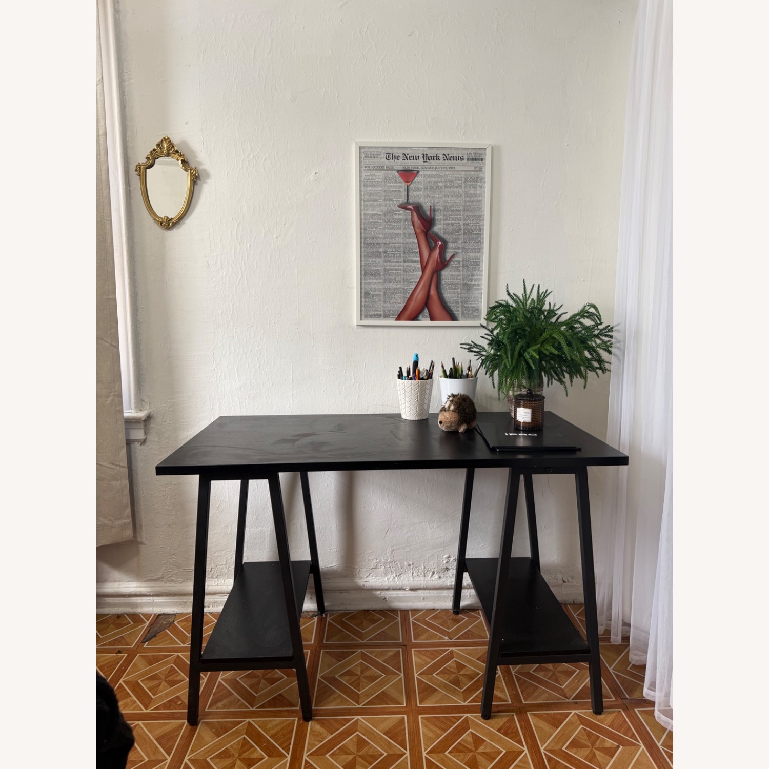 Modern Black Desk with & Storage Shelves - image-2