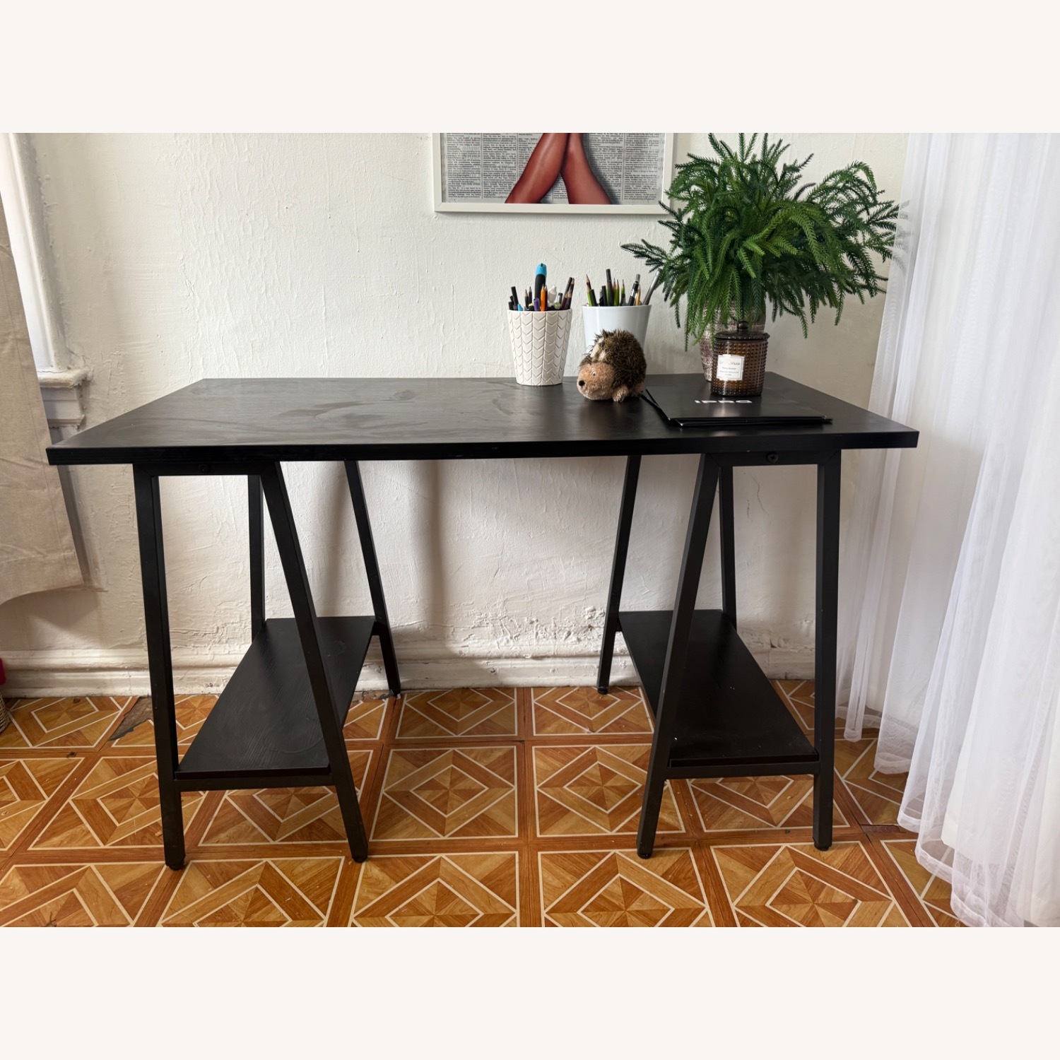 Modern Black Desk with & Storage Shelves - image-0