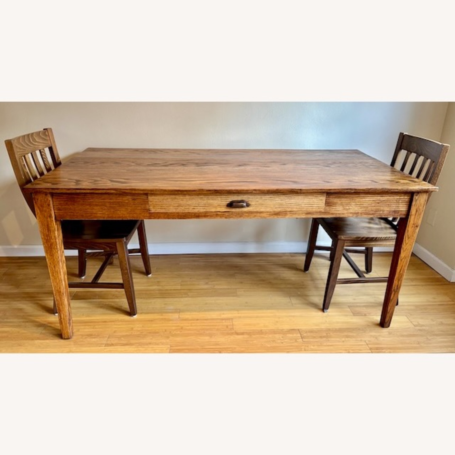Large Oak Table with Drawer - image-1