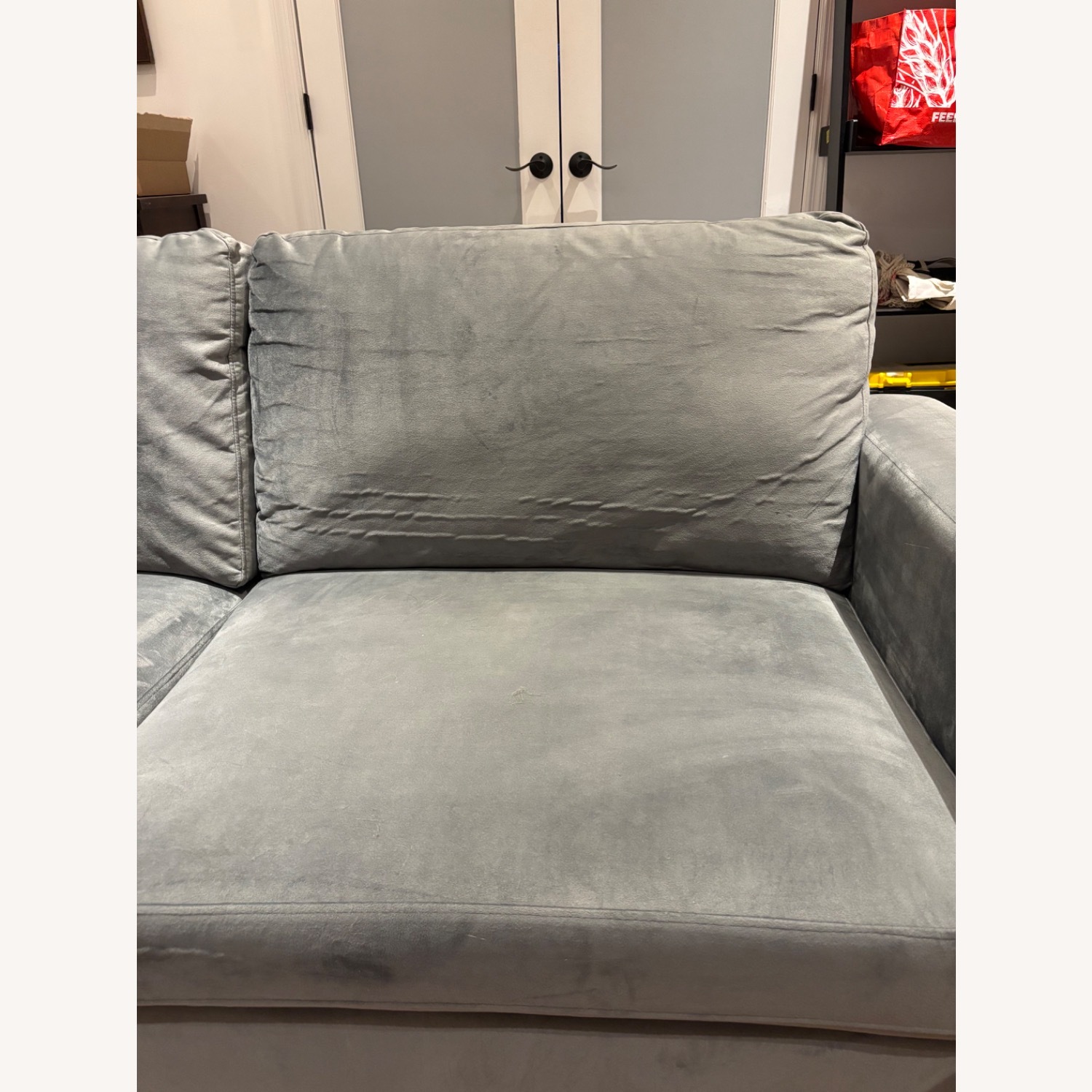 Gray Velvet Sofa - image-5