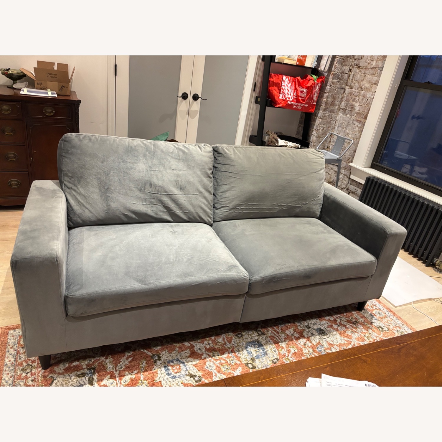 Gray Velvet Sofa - image-1