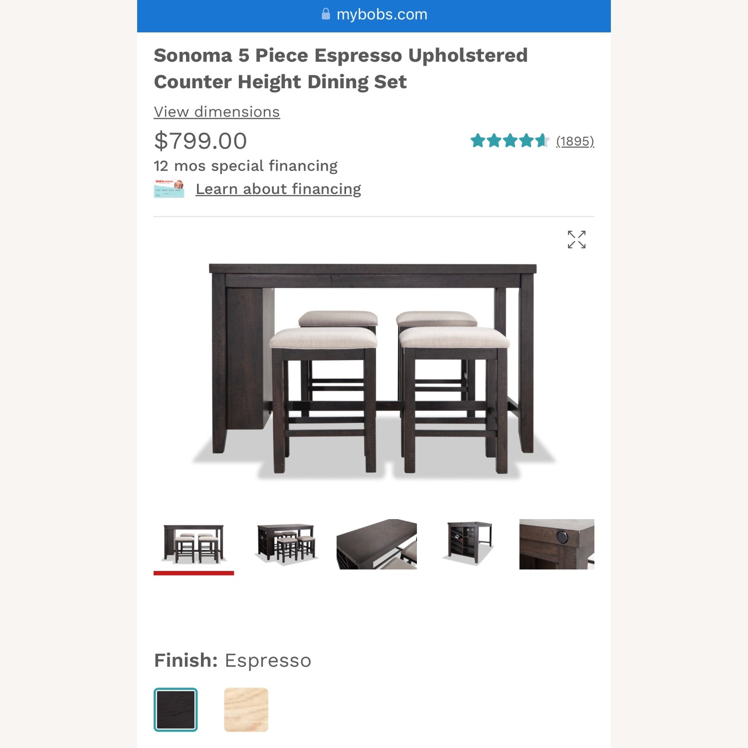 Sonoma 5 Piece Espresso Upholstered Counter Height Dining Set - image-5