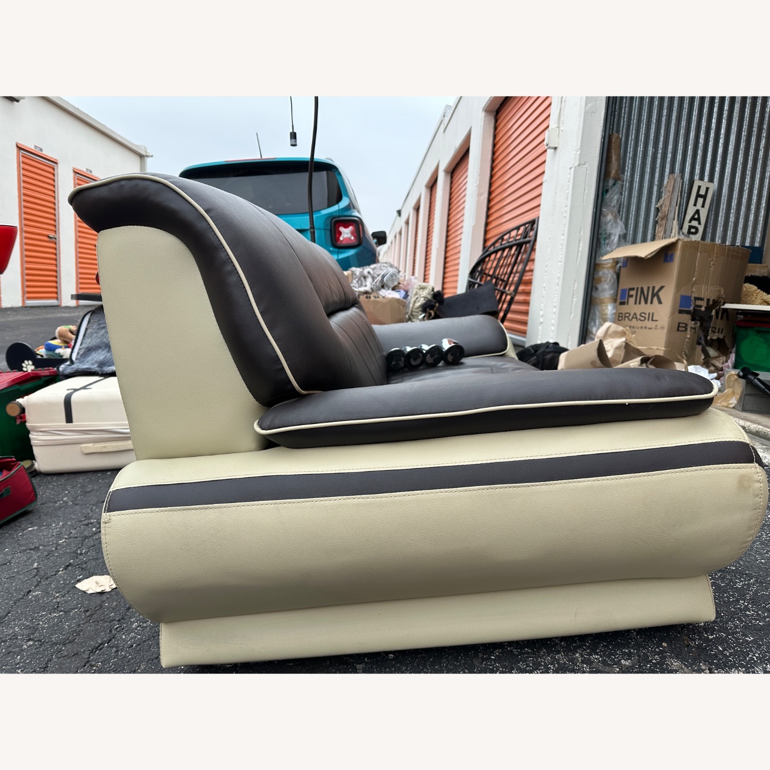 Black and Tan Leather Loveseat - image-2