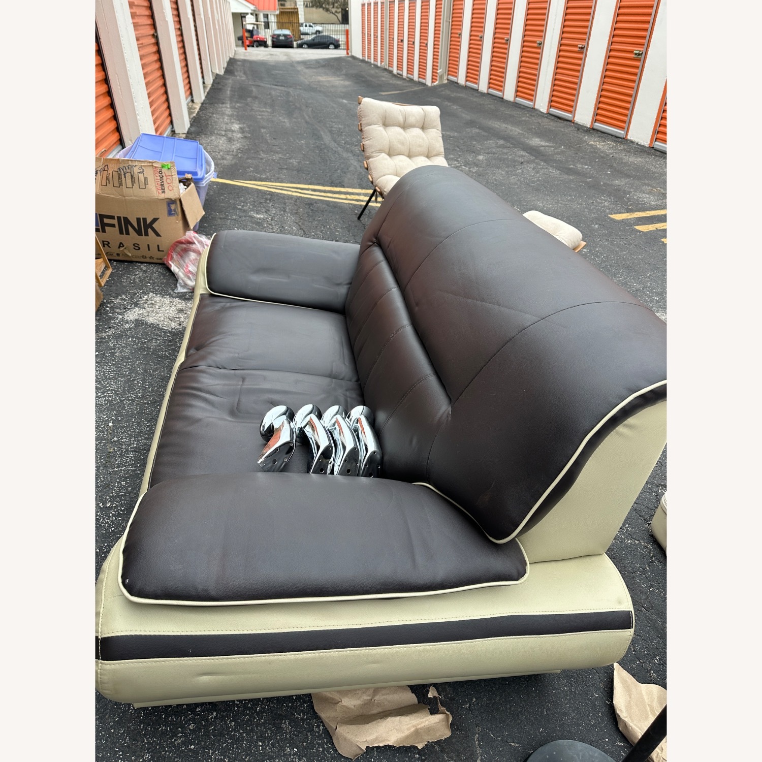 Black and Tan Leather Loveseat - image-4