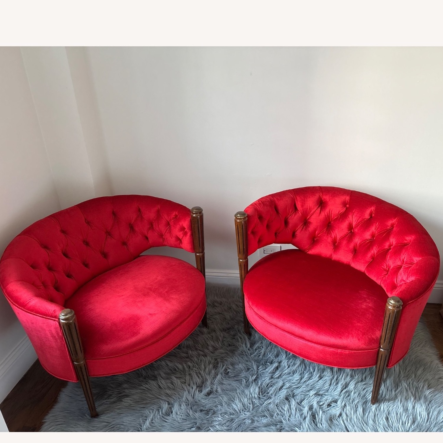 Vintage Red Velvet Armchairs - image-1