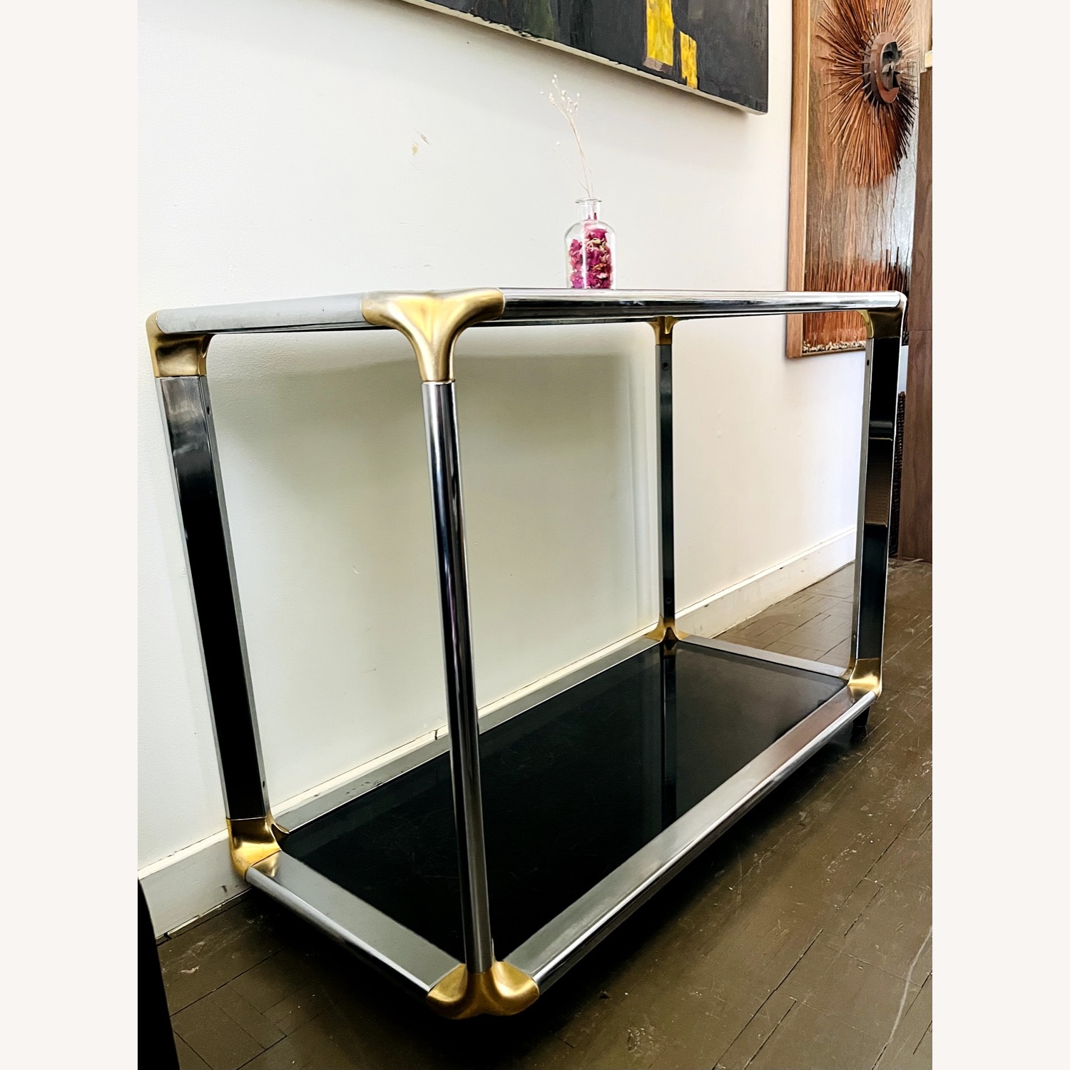 Vintage Glam Console Table Chrome & Smoked Glass - image-7