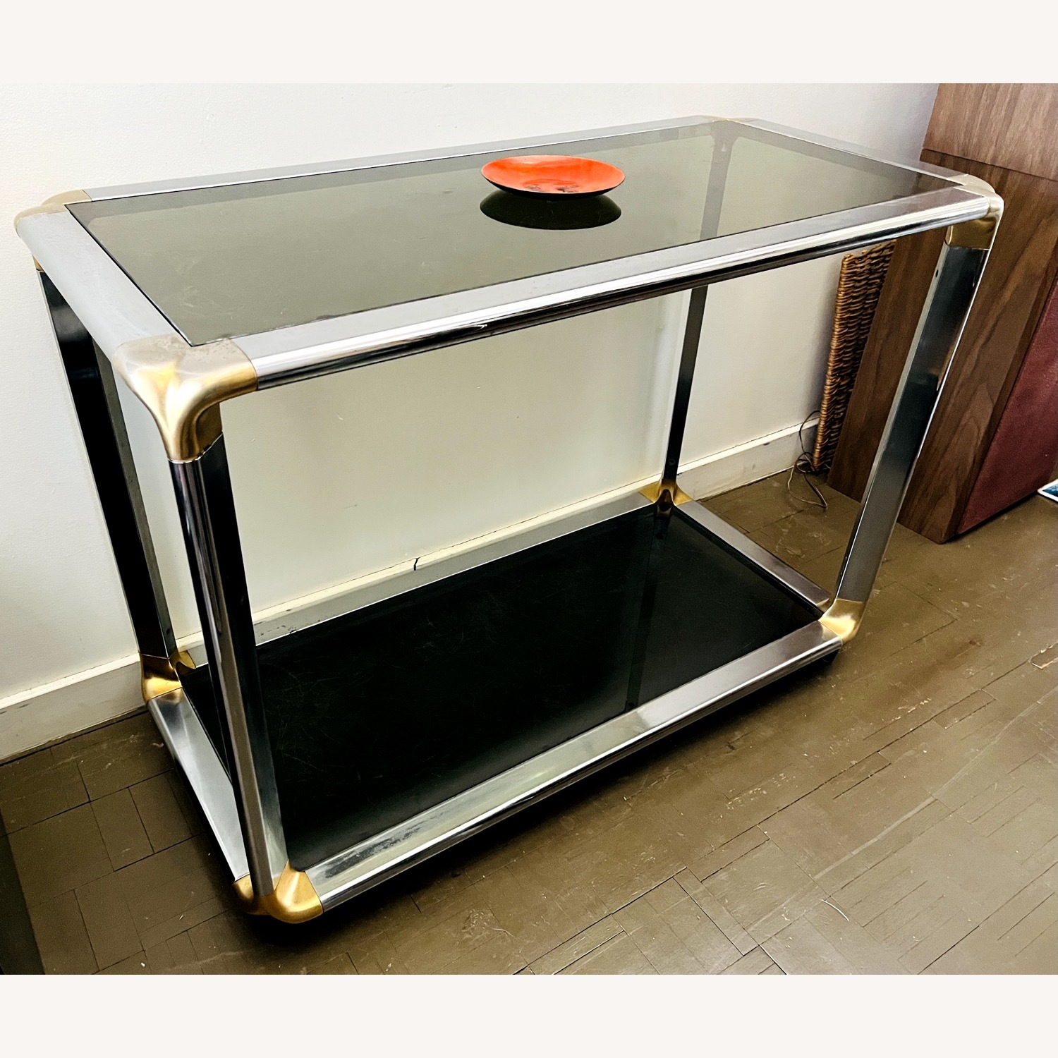 Vintage Glam Console Table Chrome & Smoked Glass - image-1