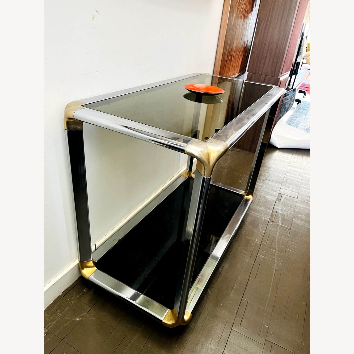 Vintage Glam Console Table Chrome & Smoked Glass - image-12