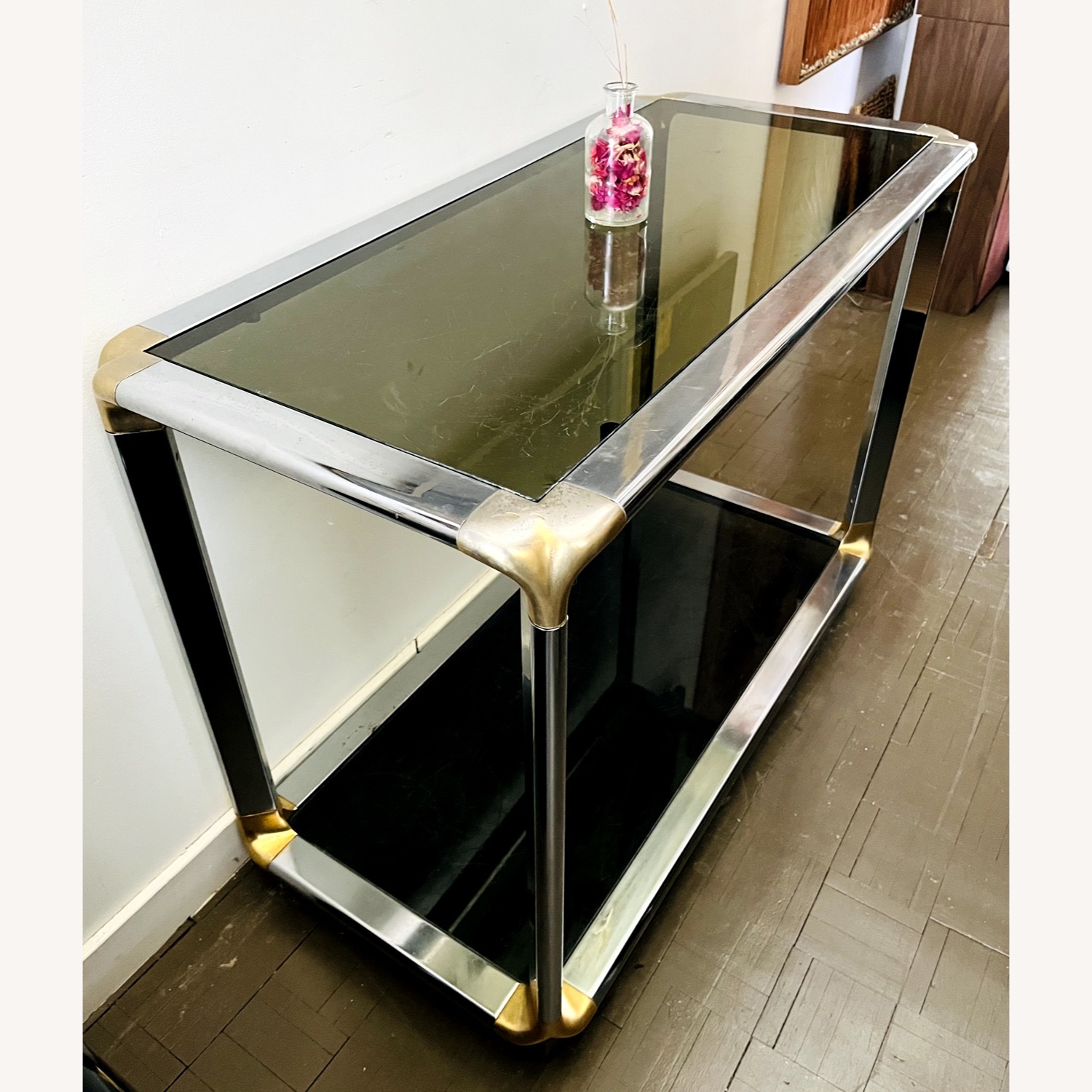 Vintage Glam Console Table Chrome & Smoked Glass - image-10