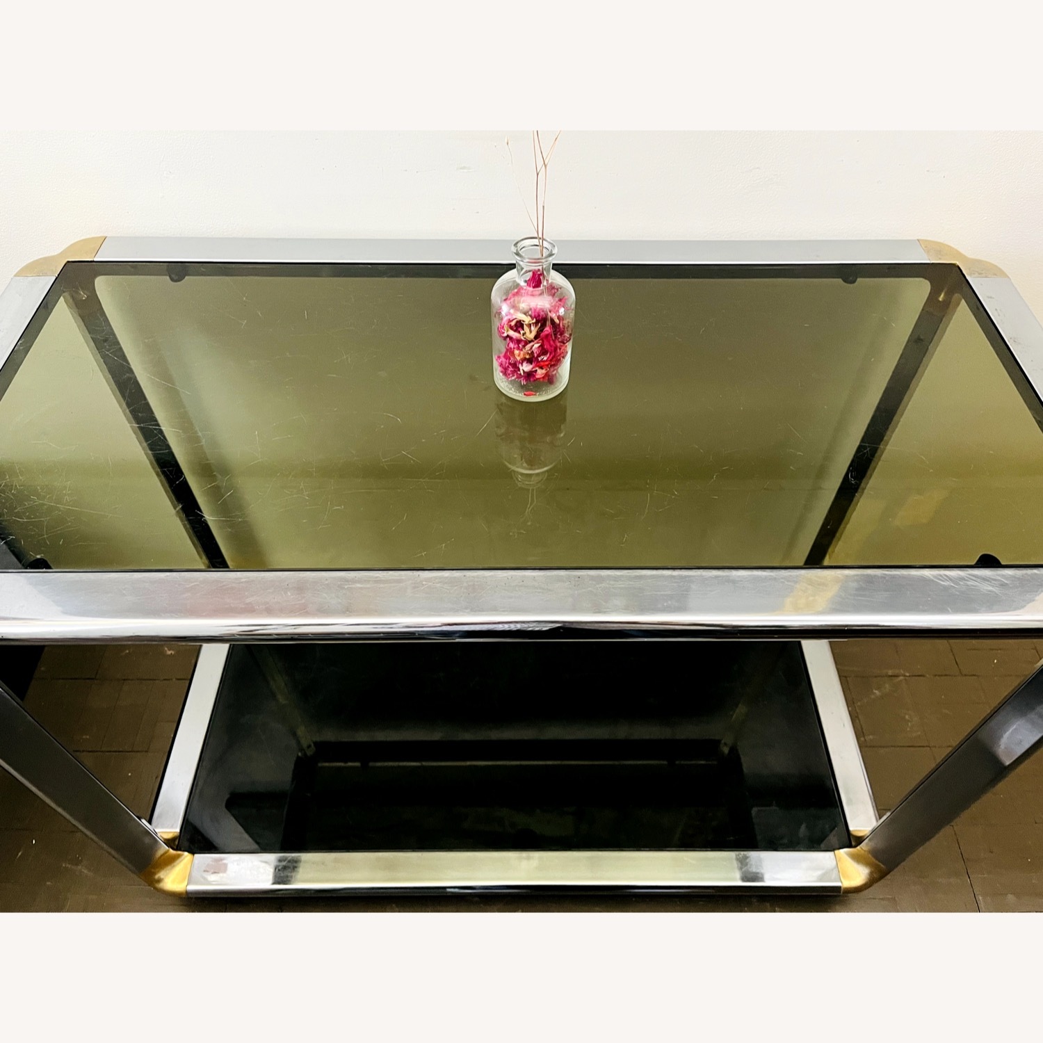 Vintage Glam Console Table Chrome & Smoked Glass - image-2