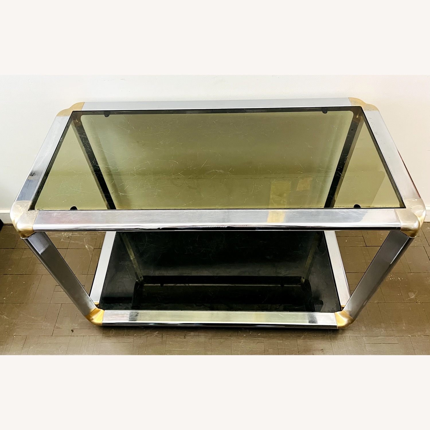 Vintage Glam Console Table Chrome & Smoked Glass - image-3