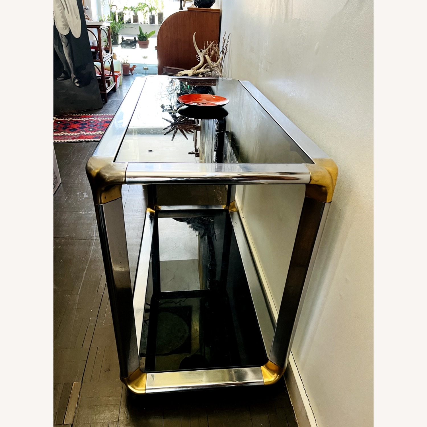 Vintage Glam Console Table Chrome & Smoked Glass - image-11