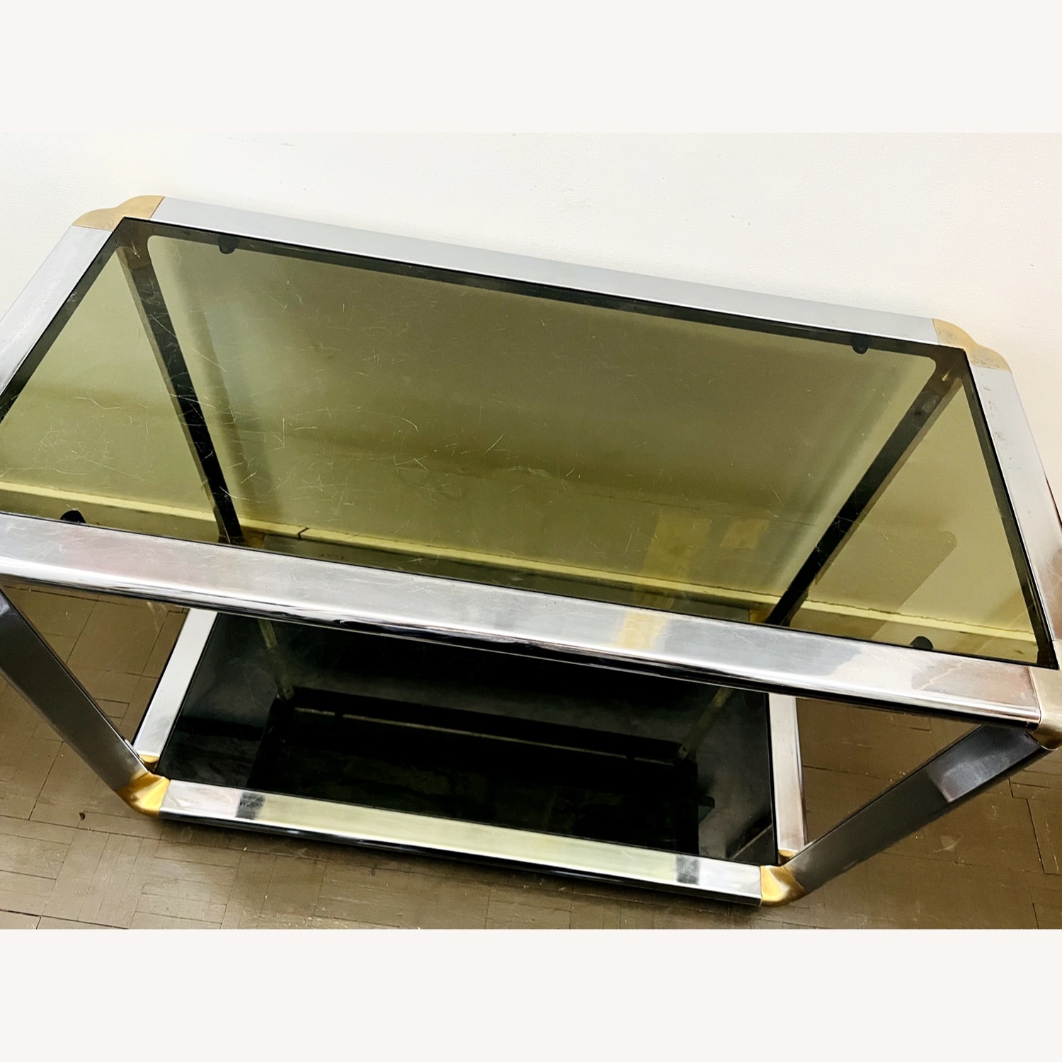 Vintage Glam Console Table Chrome & Smoked Glass - image-4
