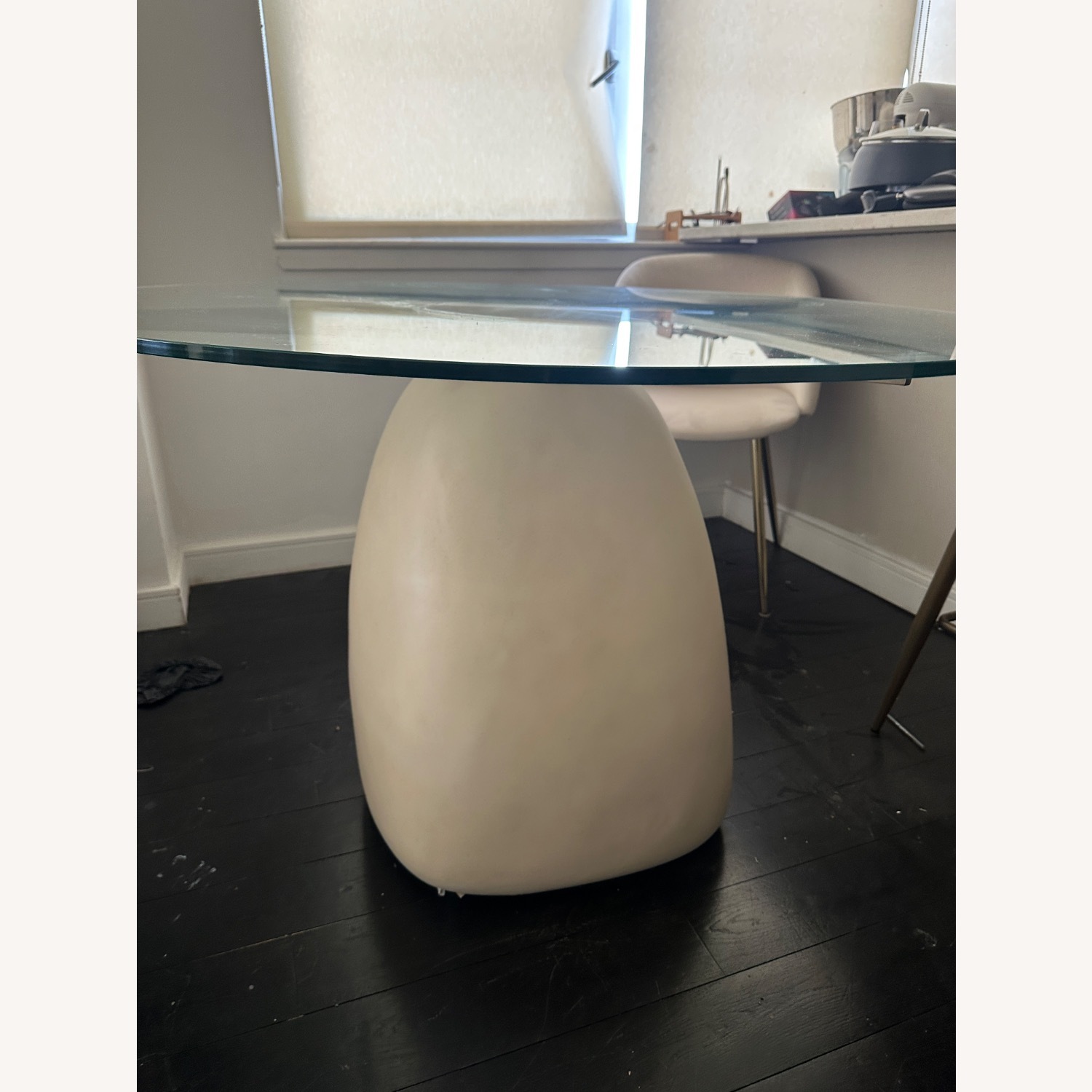 CB2 Stone 47" Round White Concrete Dining Table with Glass Top - image-2