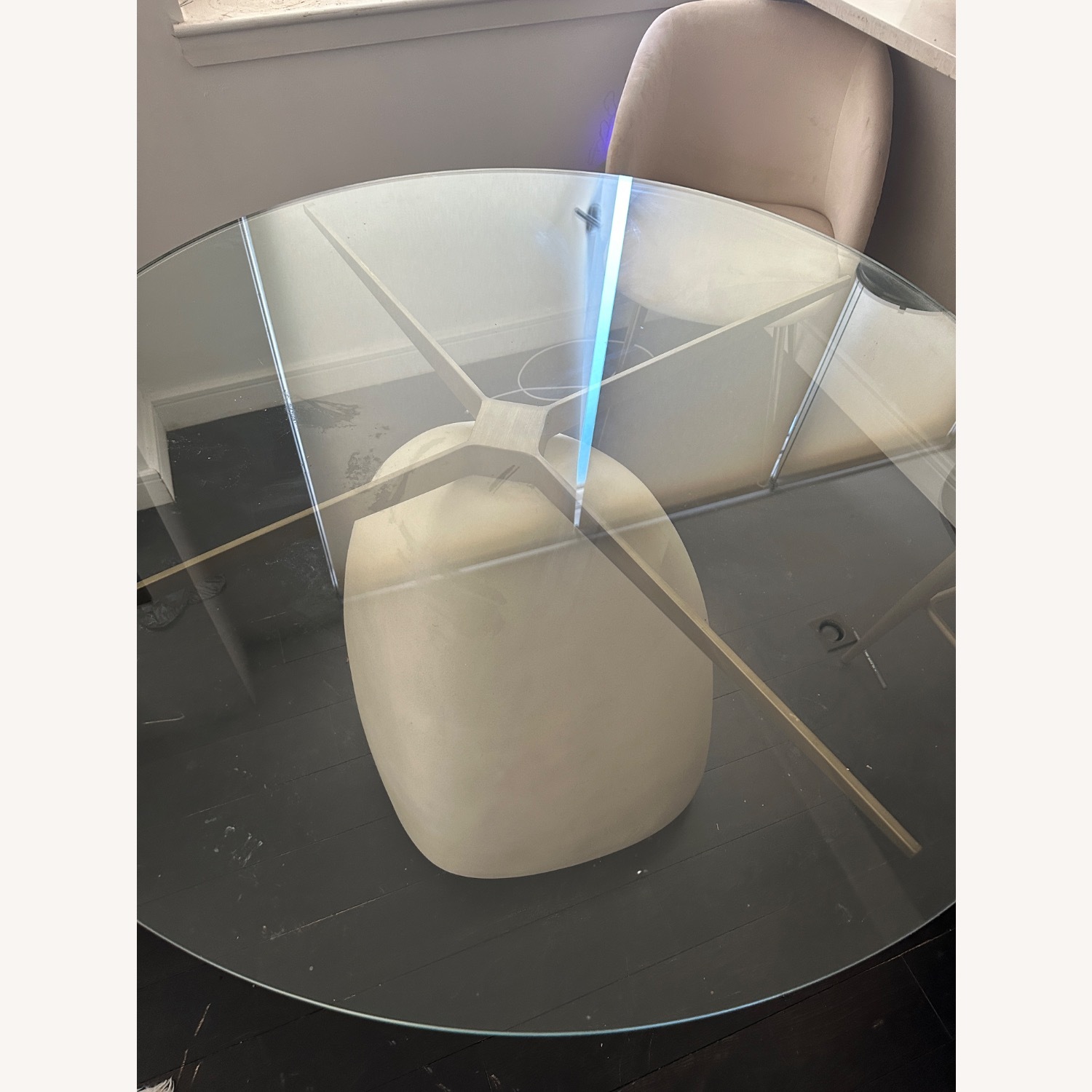 CB2 Stone 47" Round White Concrete Dining Table with Glass Top - image-4