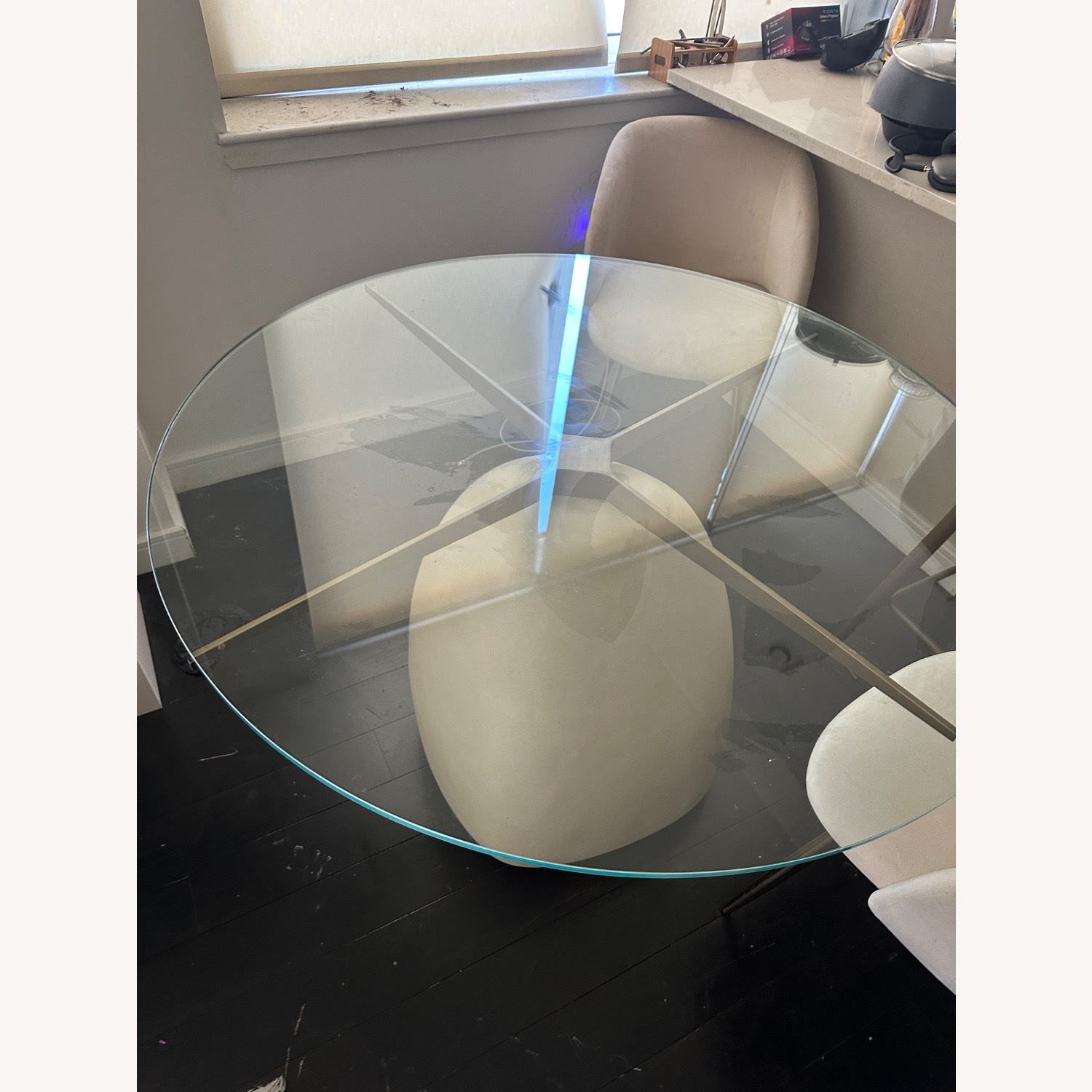 CB2 Stone 47" Round White Concrete Dining Table with Glass Top - image-3