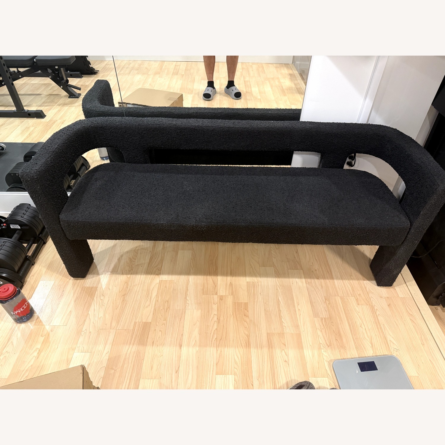 CB2 Stature Bench in Black Boucle - image-1